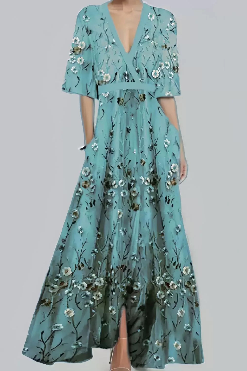 Floral Surplice Short Sleeve Dress