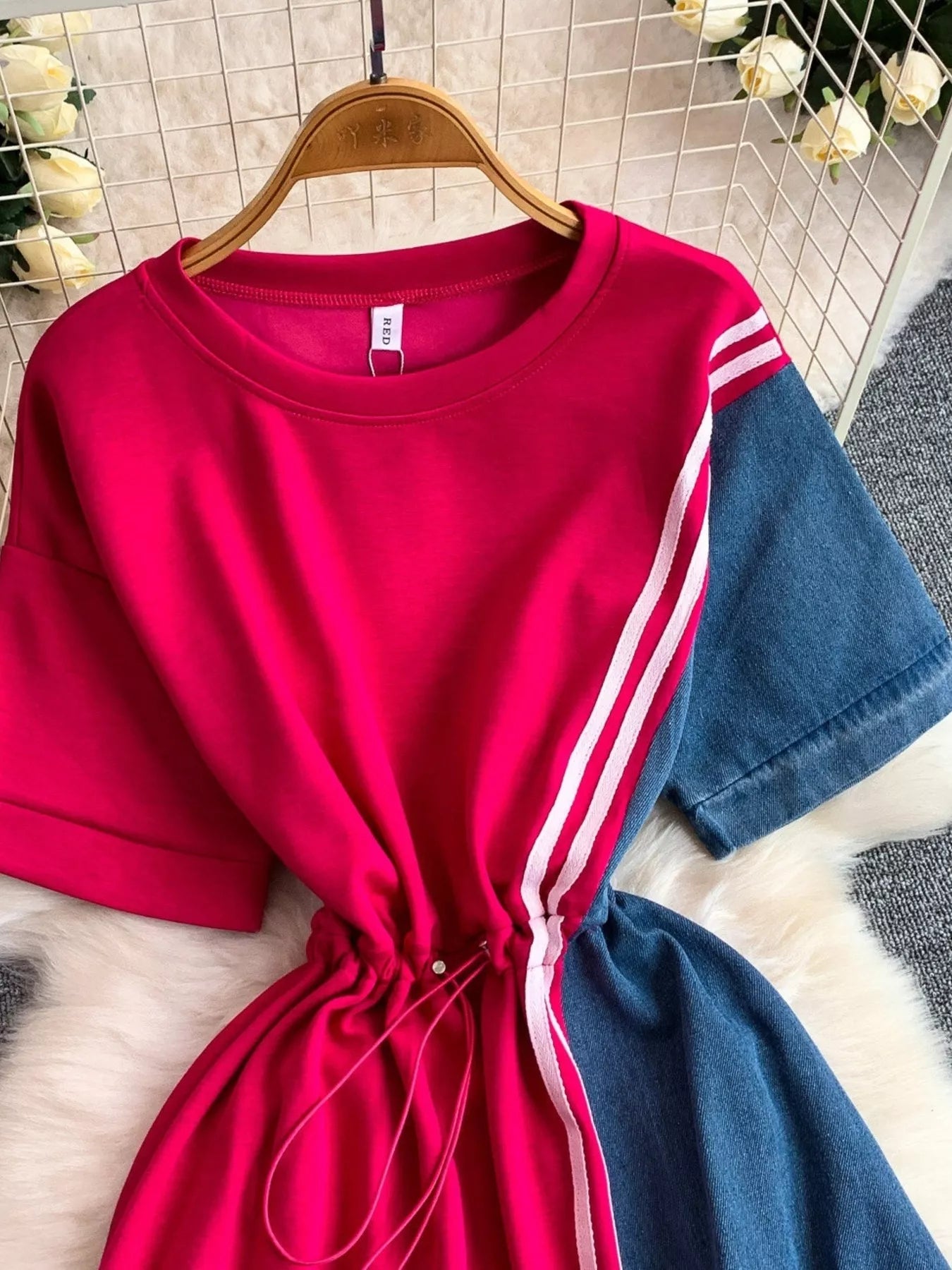Color Block Short Sleeve Casual Dress