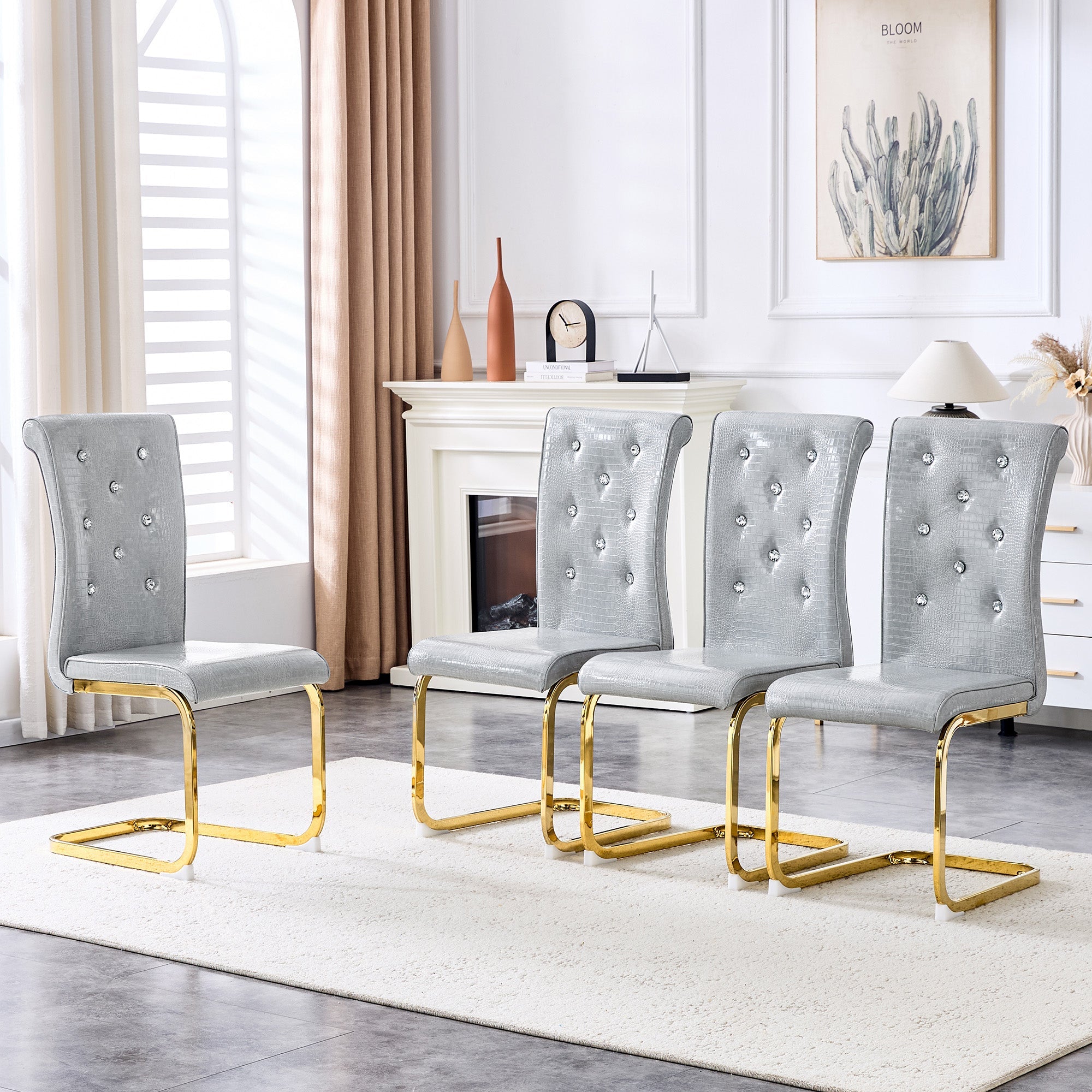 Set of 4 Retro Alligator Skin Upholstered Dining Chairs