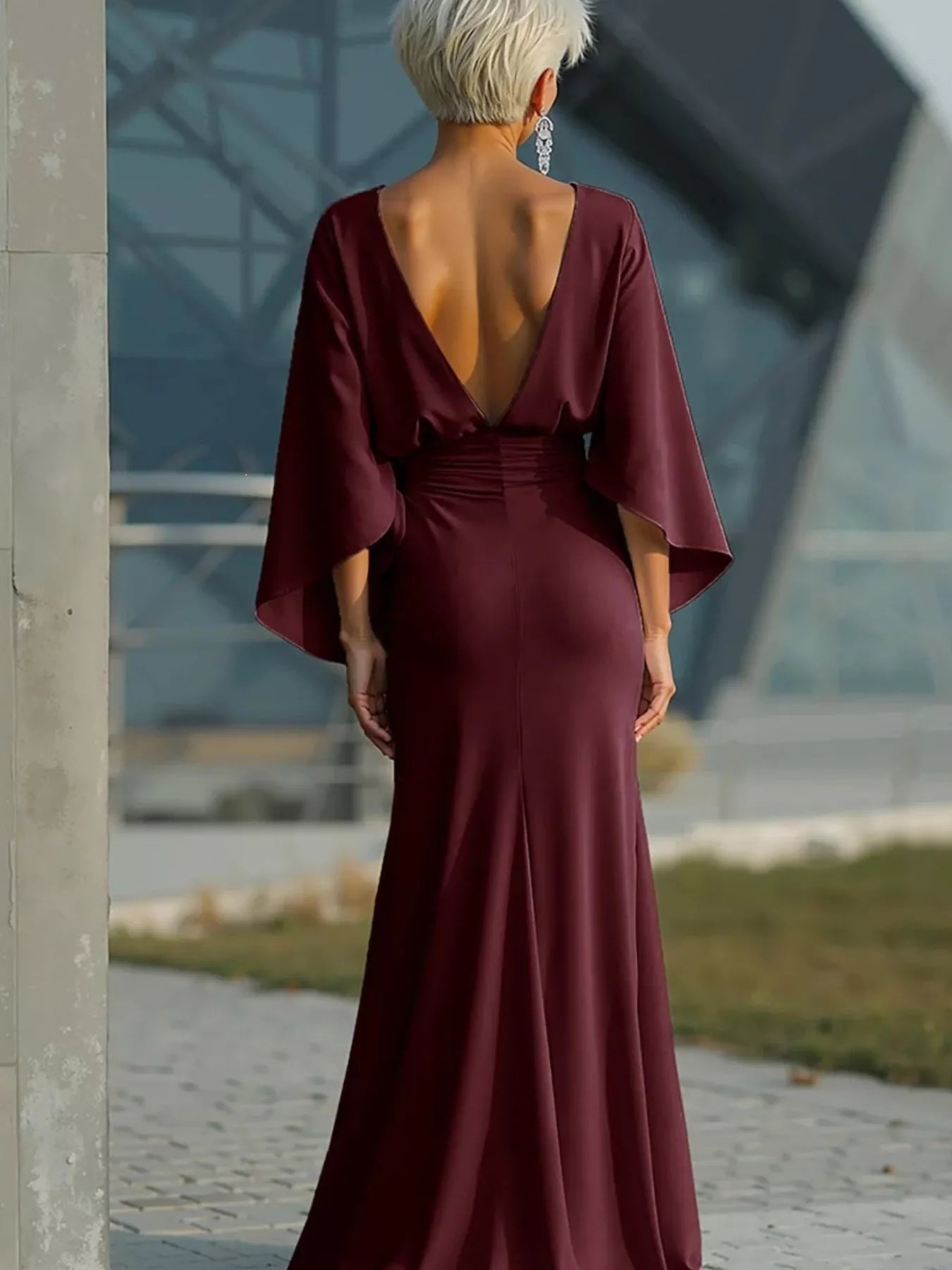 Batwing Sleeve Ruched Maxi Dress