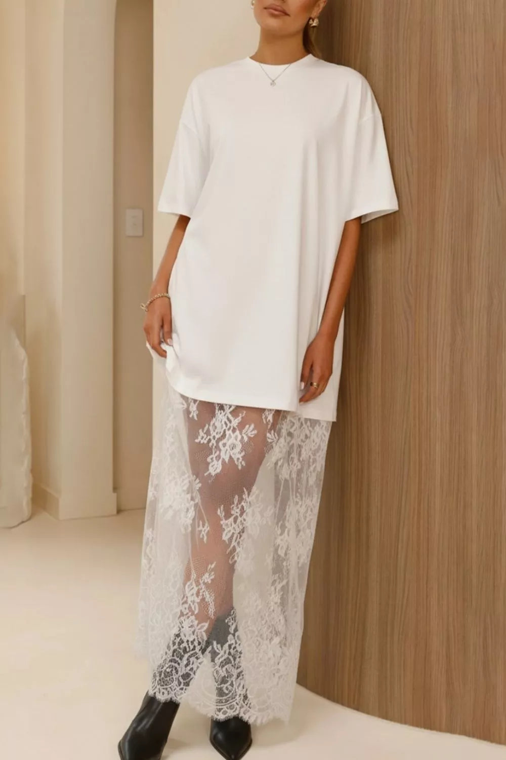 Lace Patchwork Casual T-Shirt Dress