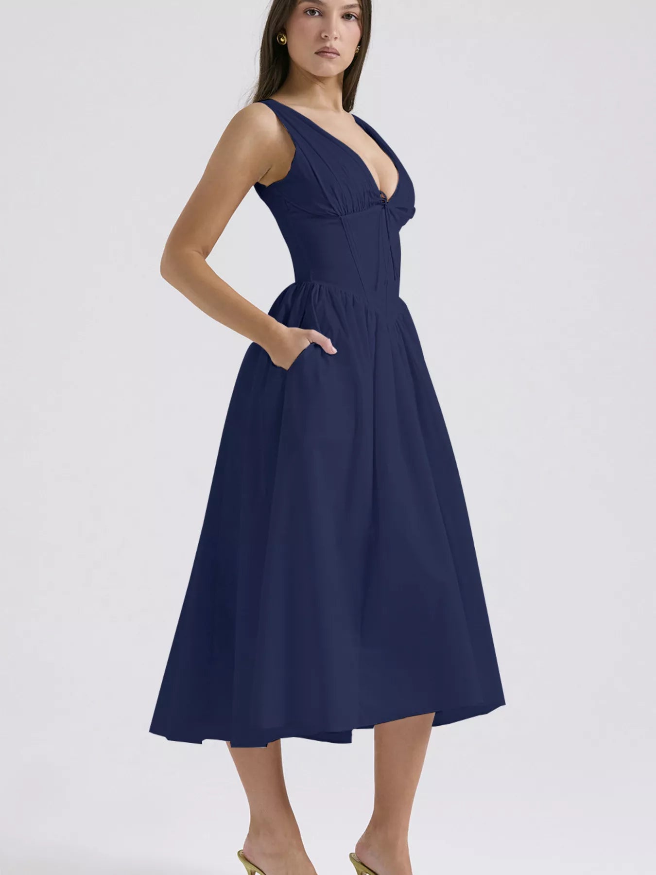 V-Neck Sleeveless Midi Dress