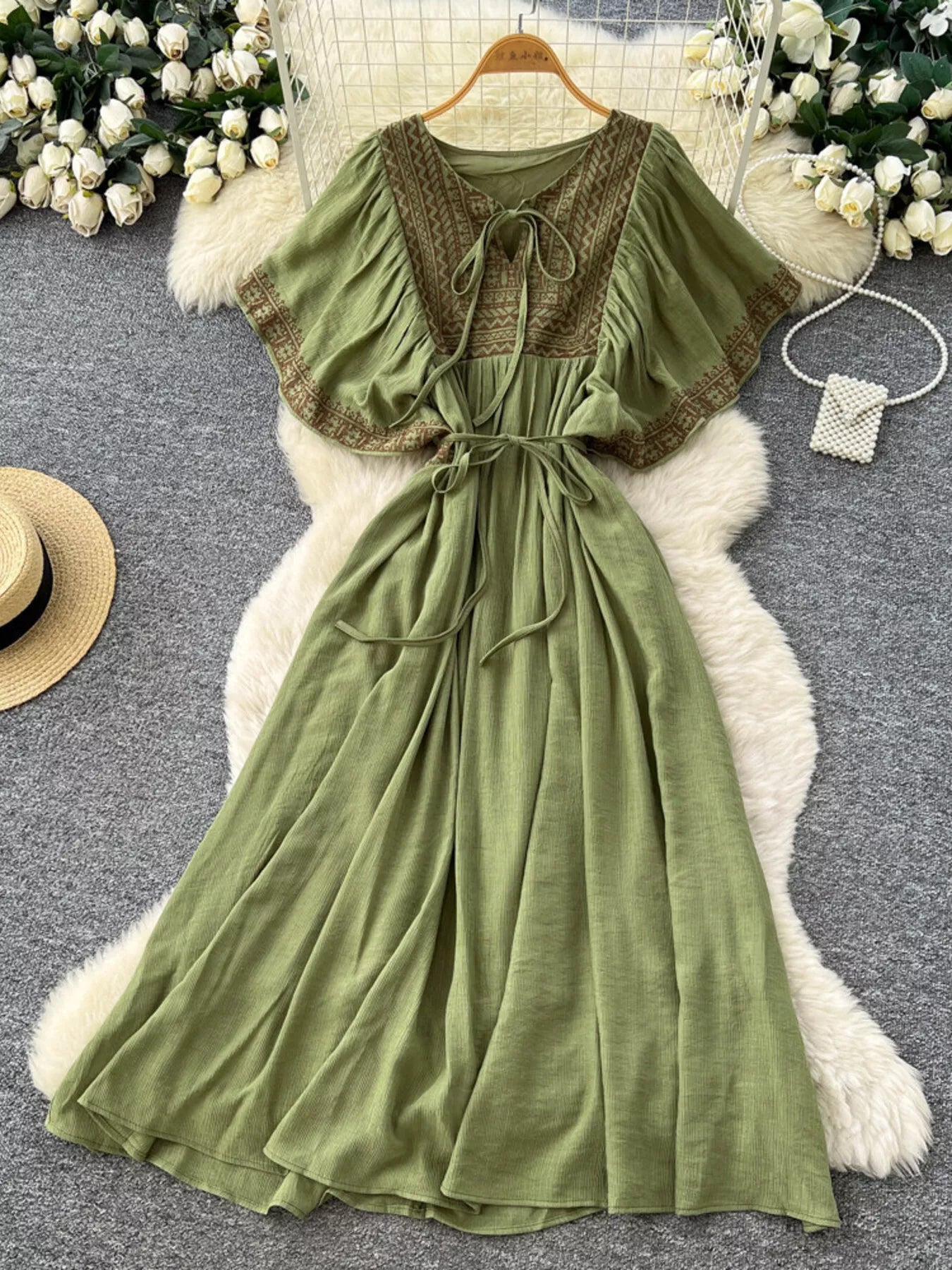 Tie Neck Short Sleeve Dress