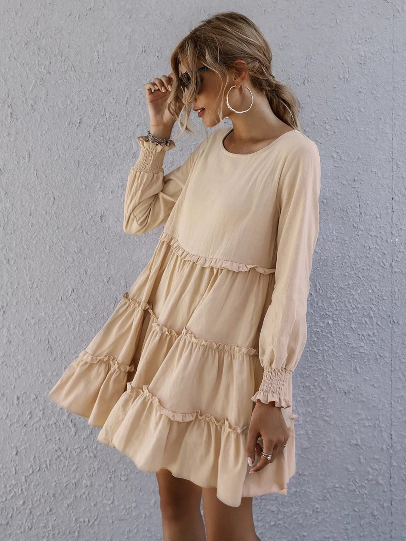 Ruffle Tiered Long Sleeve Mini Dress
