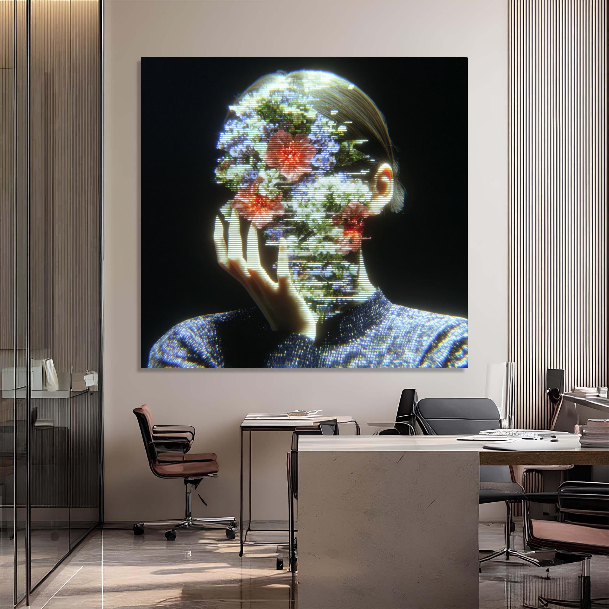 Floral Face Tempered Glass Wall Art | Modern Abstract Portrait Decor