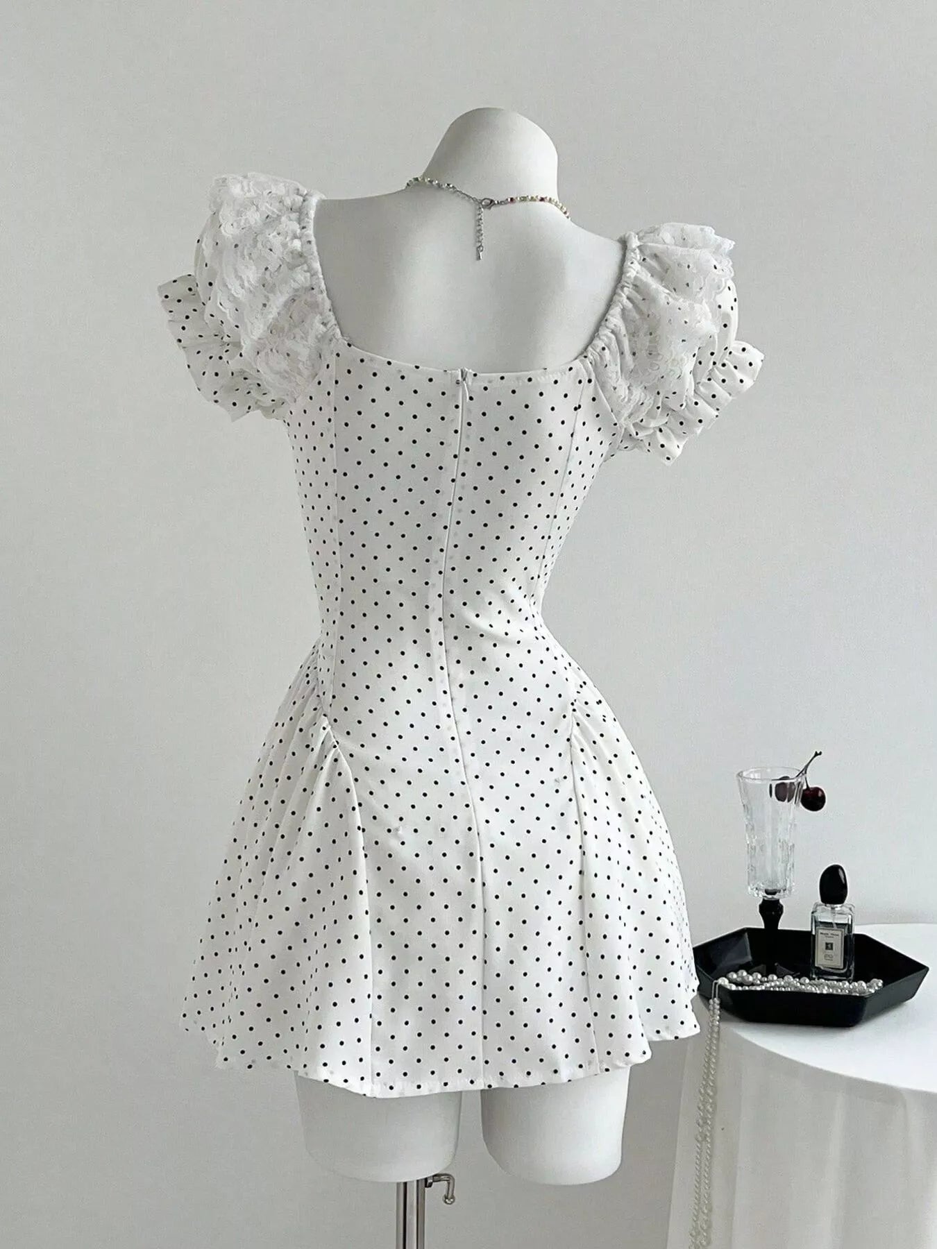 Lace Detail Polka Dot Mini Dress