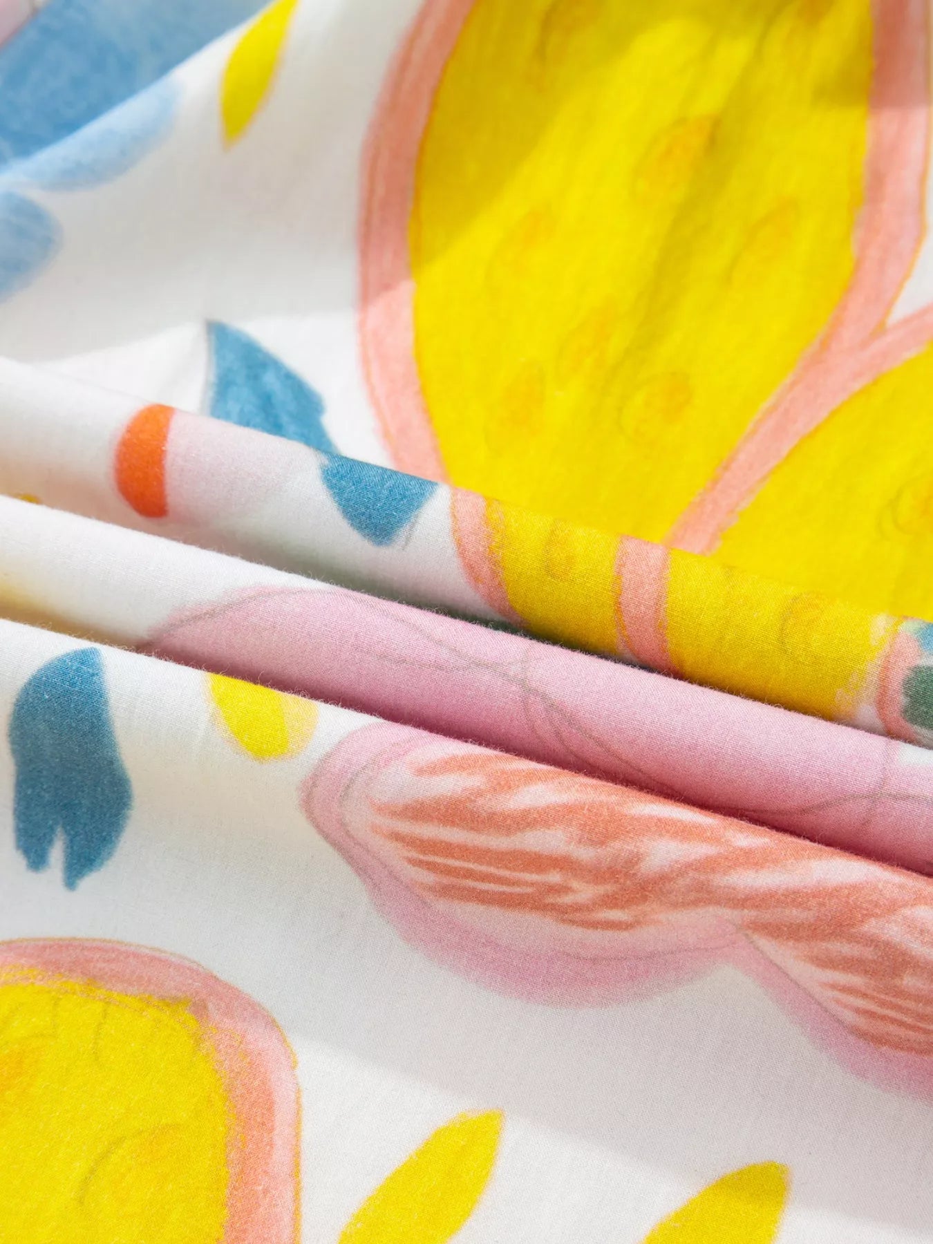 Multicolour Floral Doodle Print Striped Trim V Neck Midi Dress