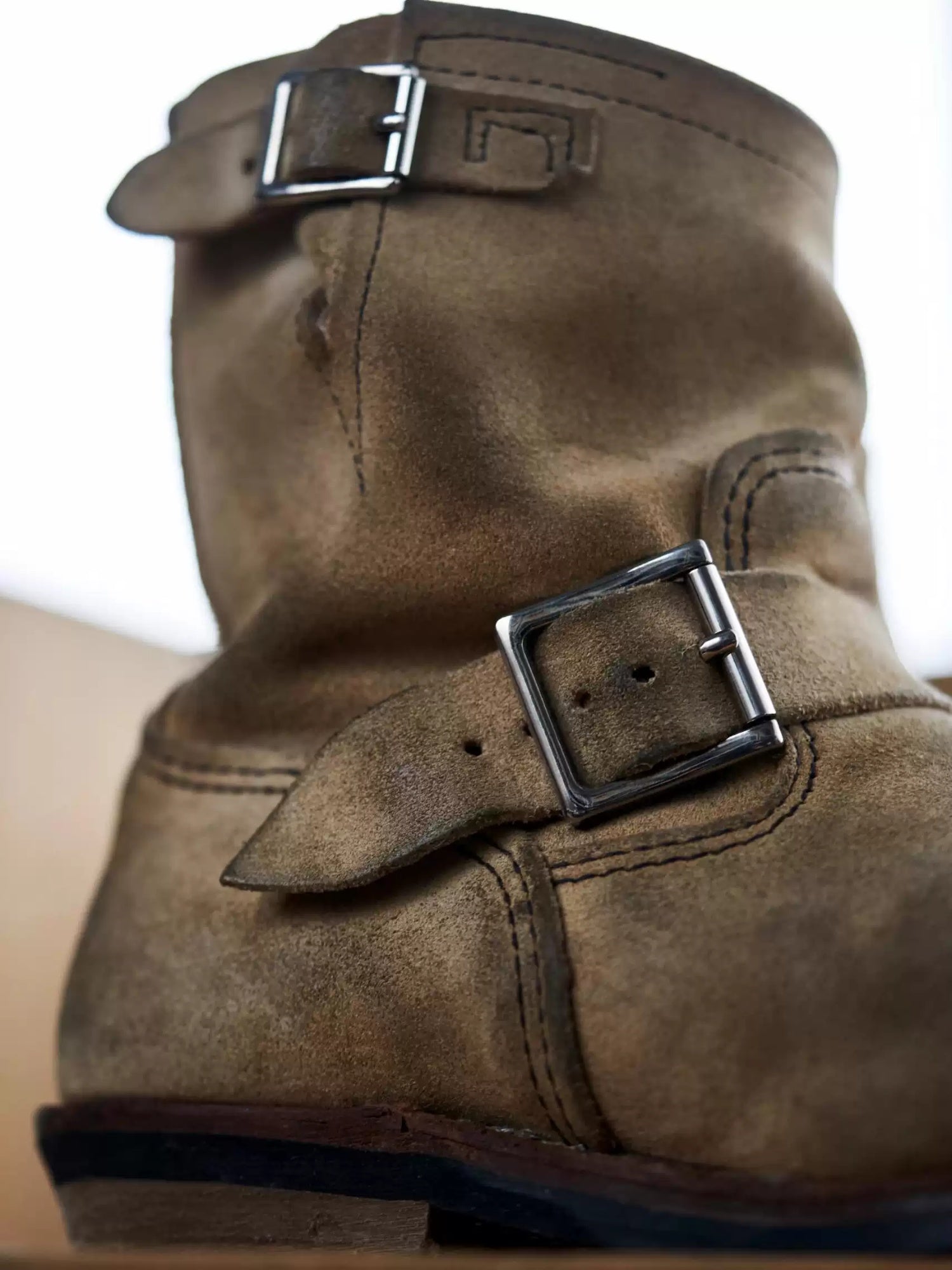 Retro Distressed Leather-buckle Short-shaft Engineer Boots