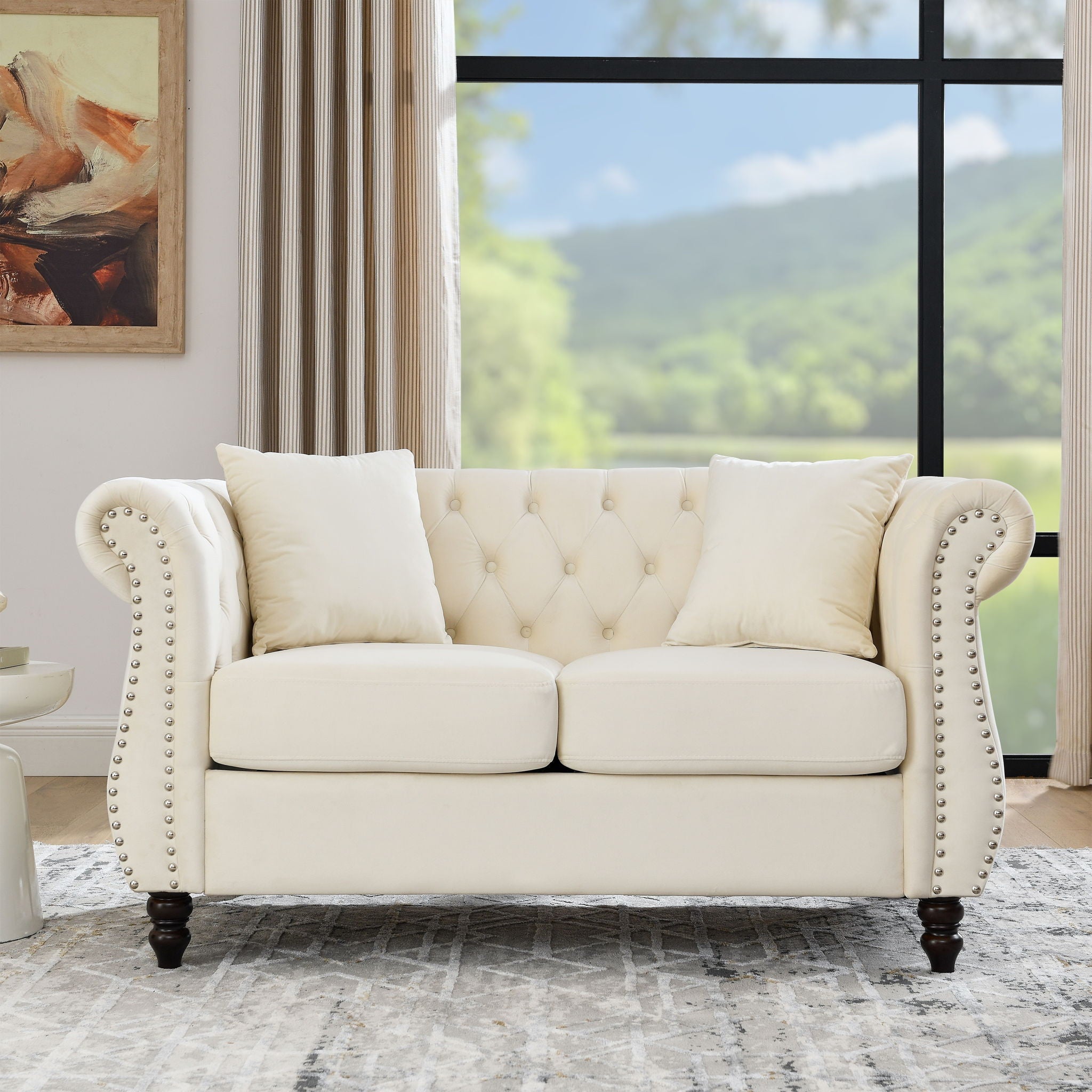 Chesterfield Sofa With Rolled Arms And Nailhead Trim