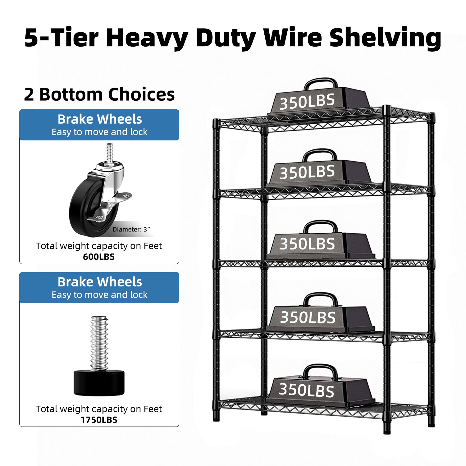 5-Shelf Wire Storage Shelving Unit