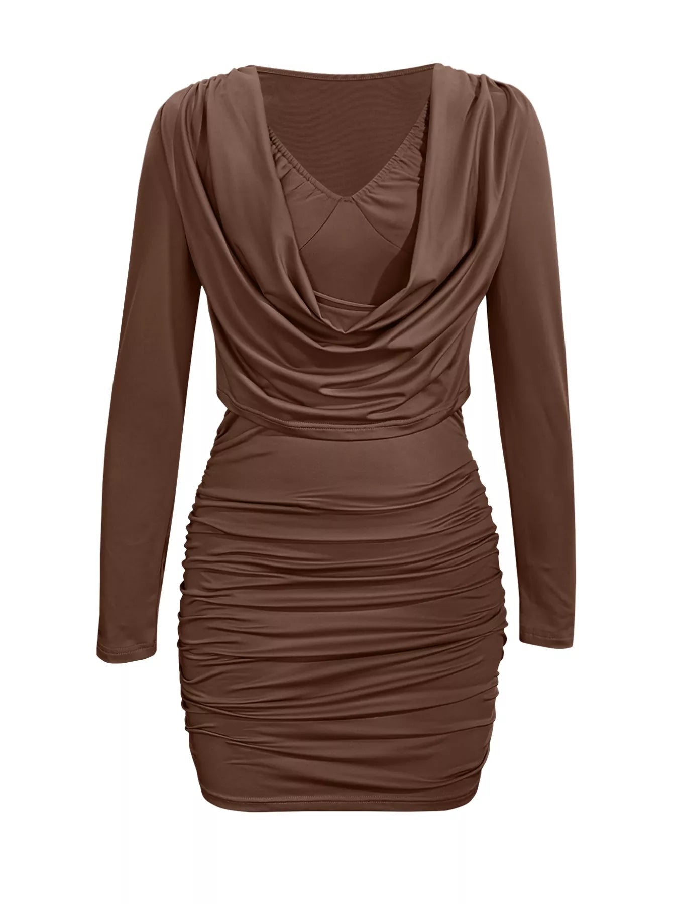 Draped V-Neck Long Sleeve Bodycon Mini Dress
