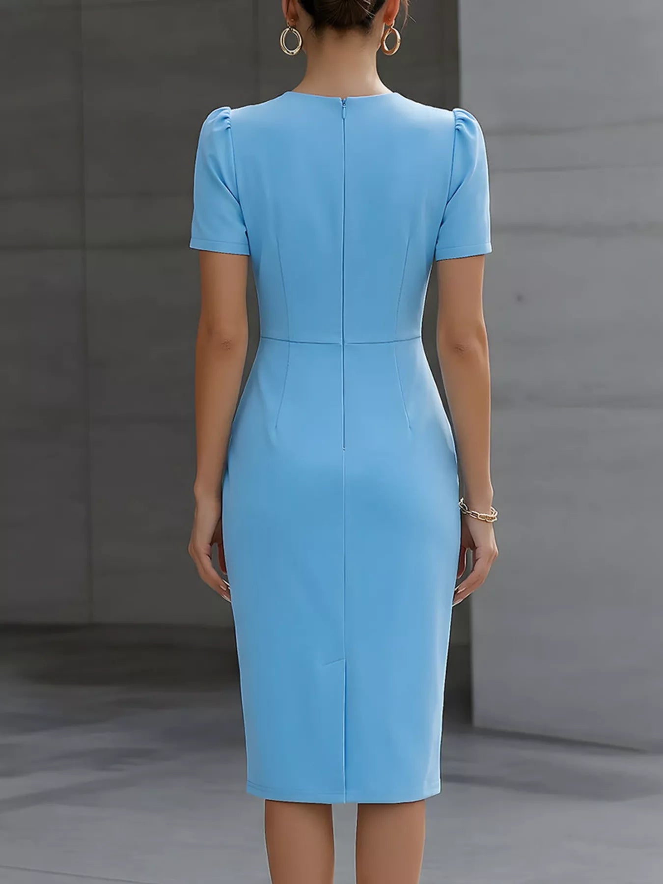 Ruched Short Sleeve Midi Dress