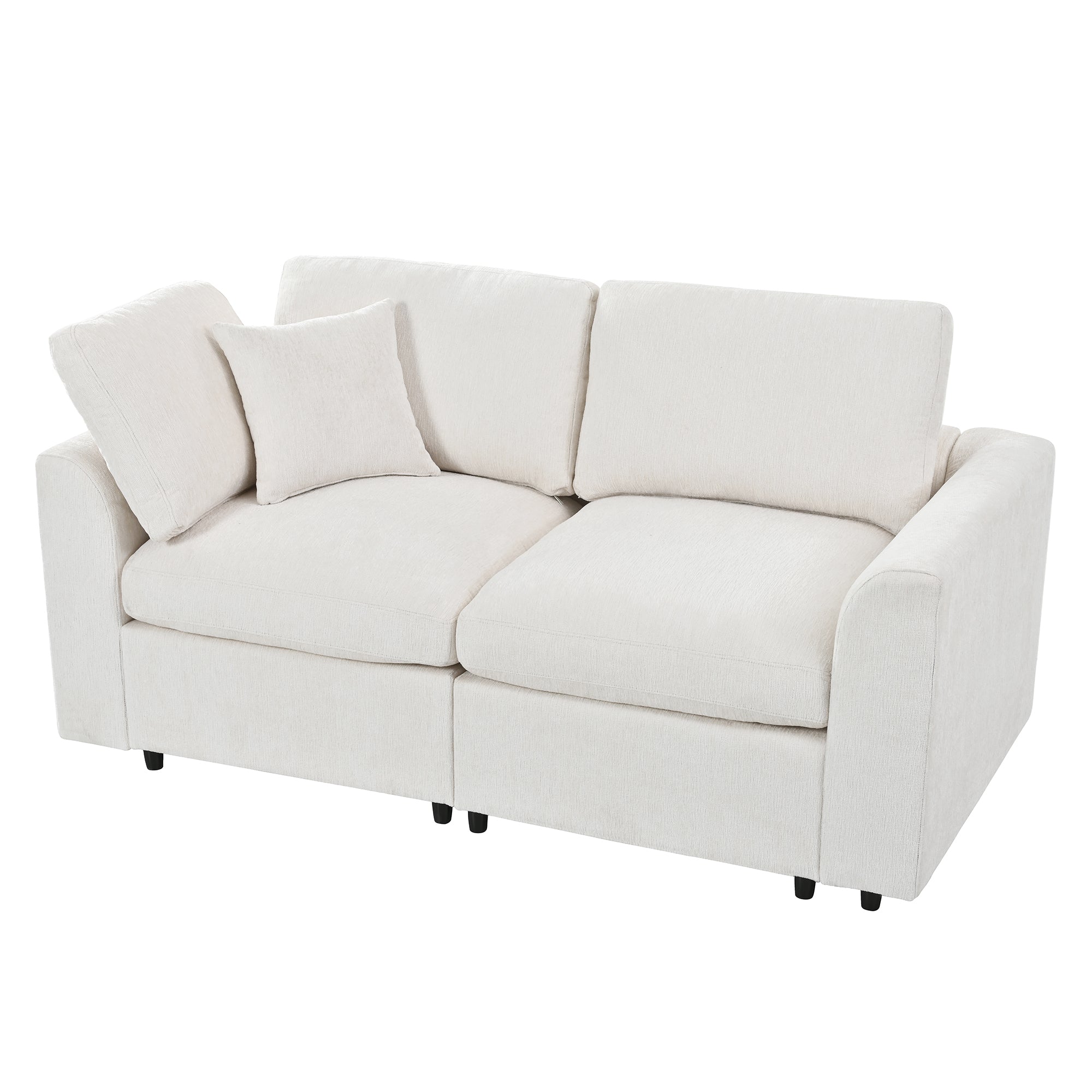 U-Style 4-Piece Sofa Set, 2 Accent Chairs + Loveseat + Movable Ottoman