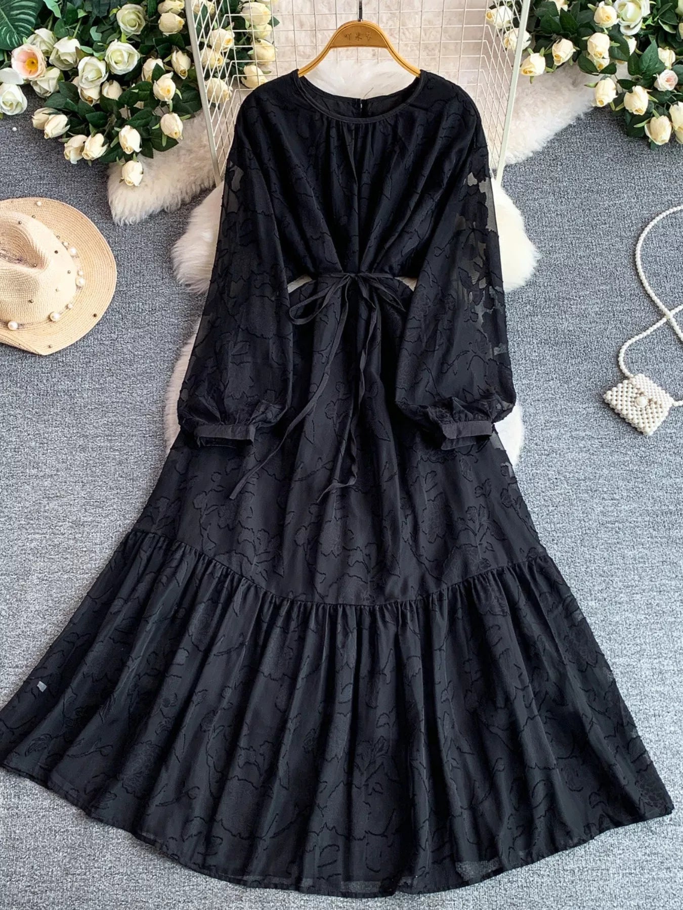 Tie Waist Long Sleeve Dress