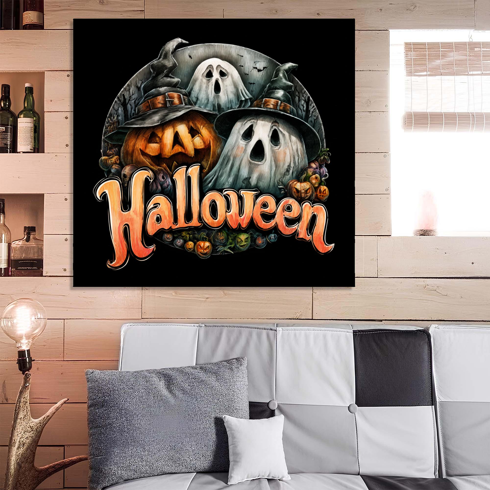 Pumpkin Ghost Tempered Glass Wall Art | Halloween Home Decor