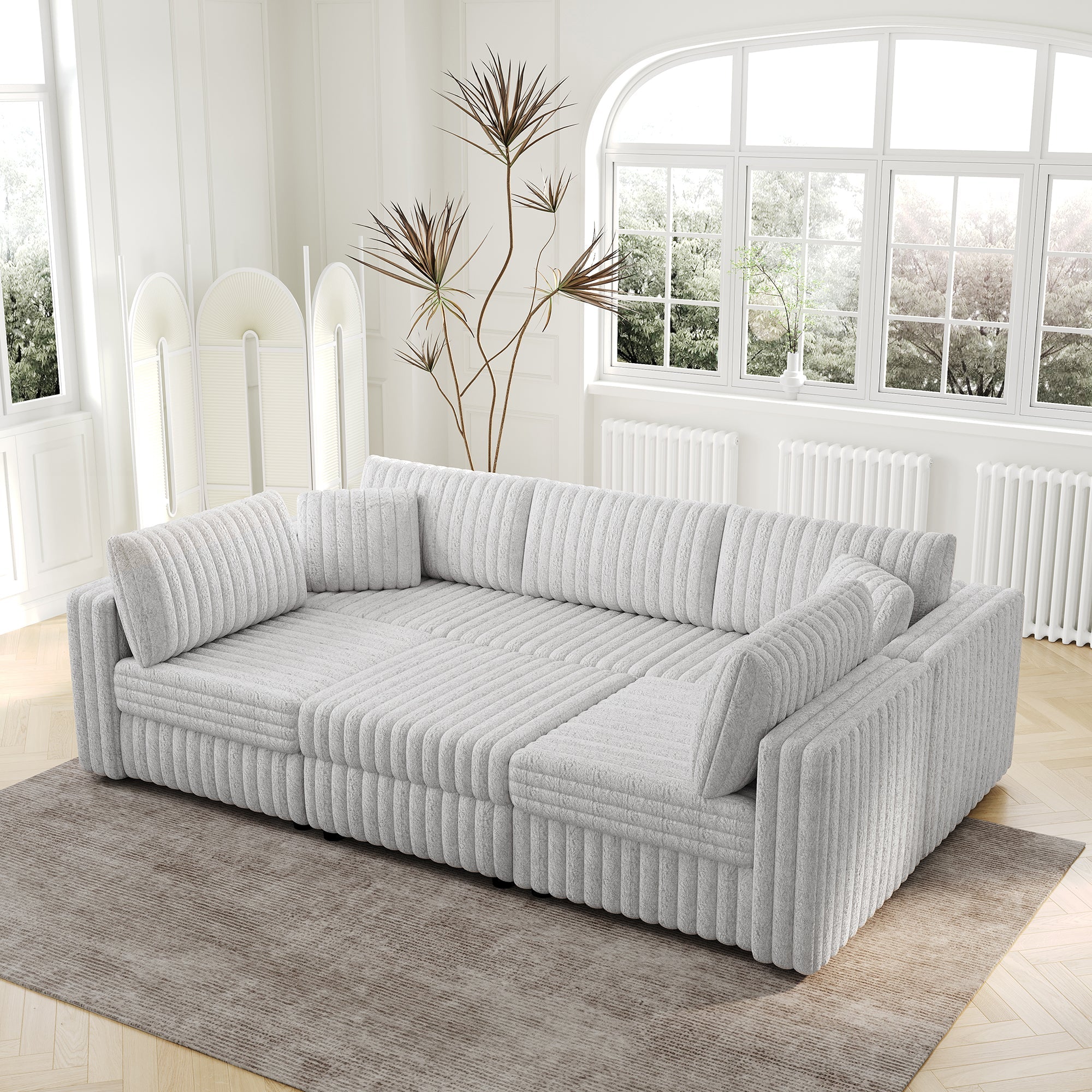 106.3" Soft U-Shaped 6-Person Sofa with Ottoman - Light Gray