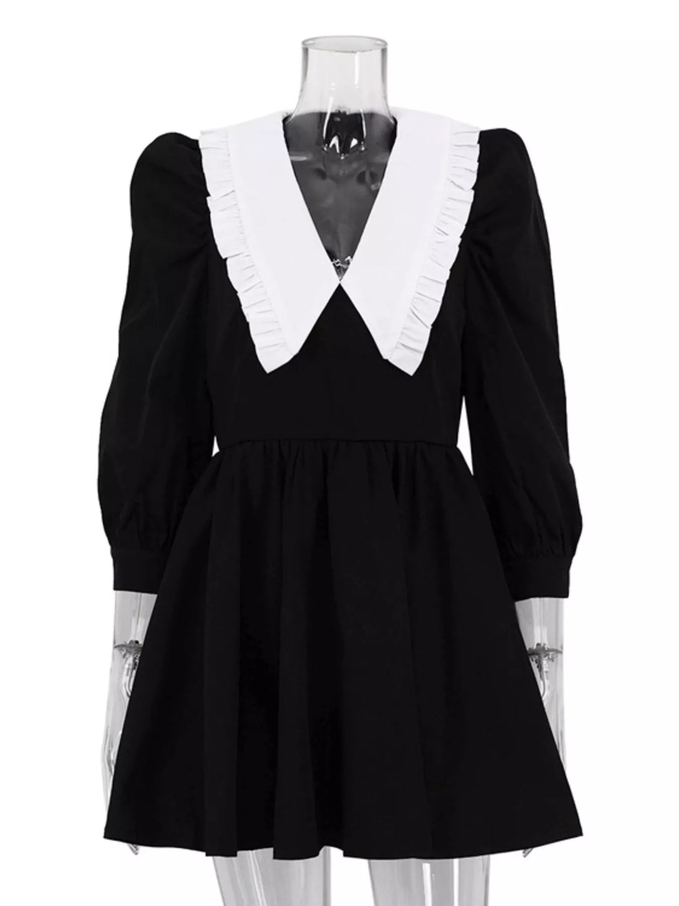 Puff Sleeve Contrast Collar Dress
