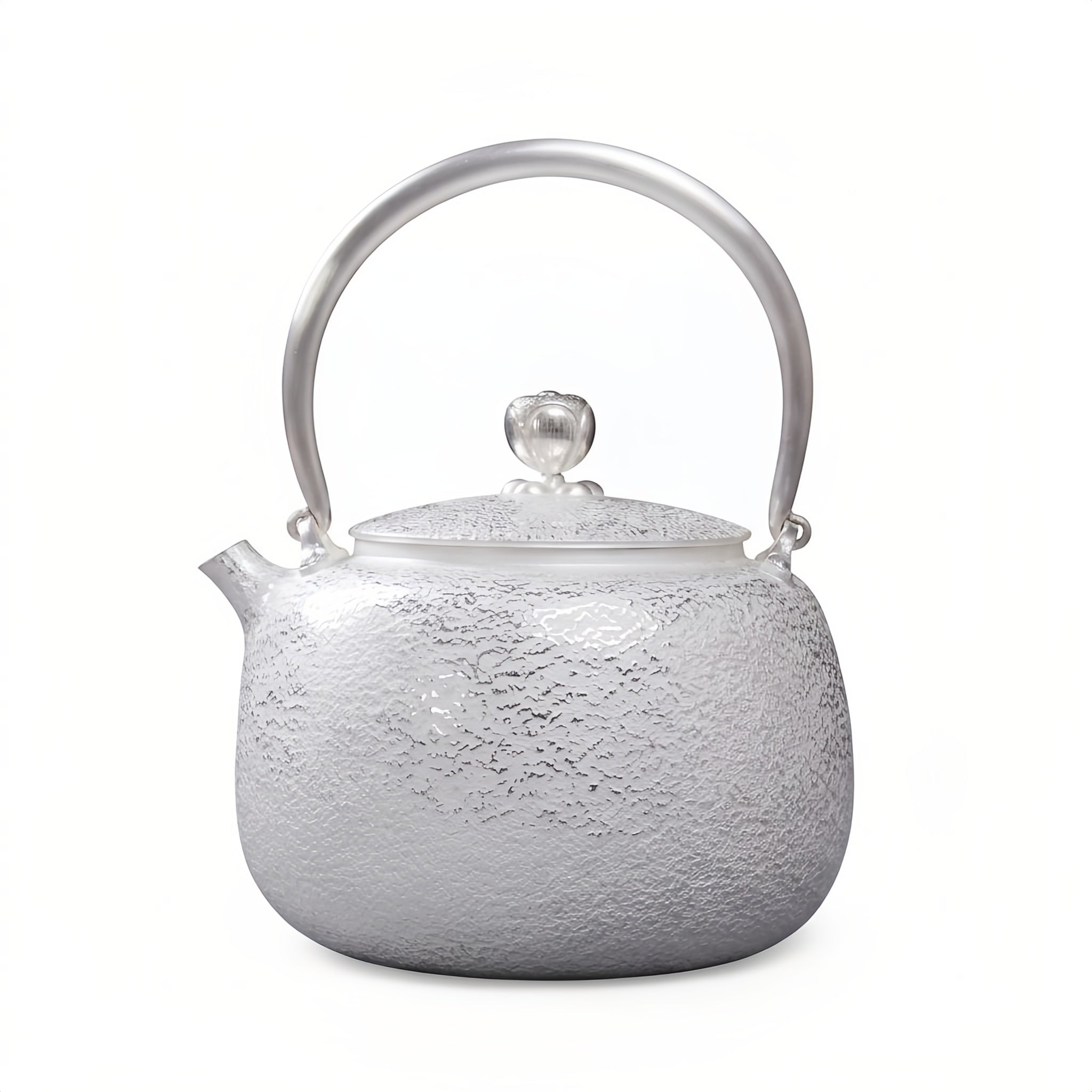 Pure 999 Fine Silver Handcrafted Fine Silver Teapot with Hammered Texture and Elegant Arched Handle - Handicraft
