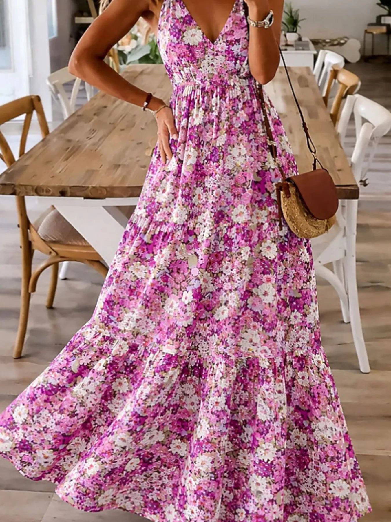 Floral Print Maxi Dress with Spaghetti Straps