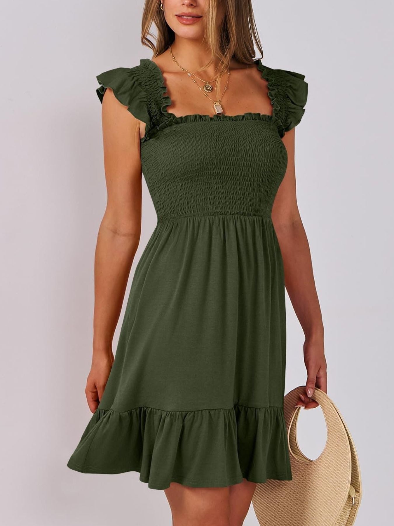Smocked Ruffle Hem Mini Dress