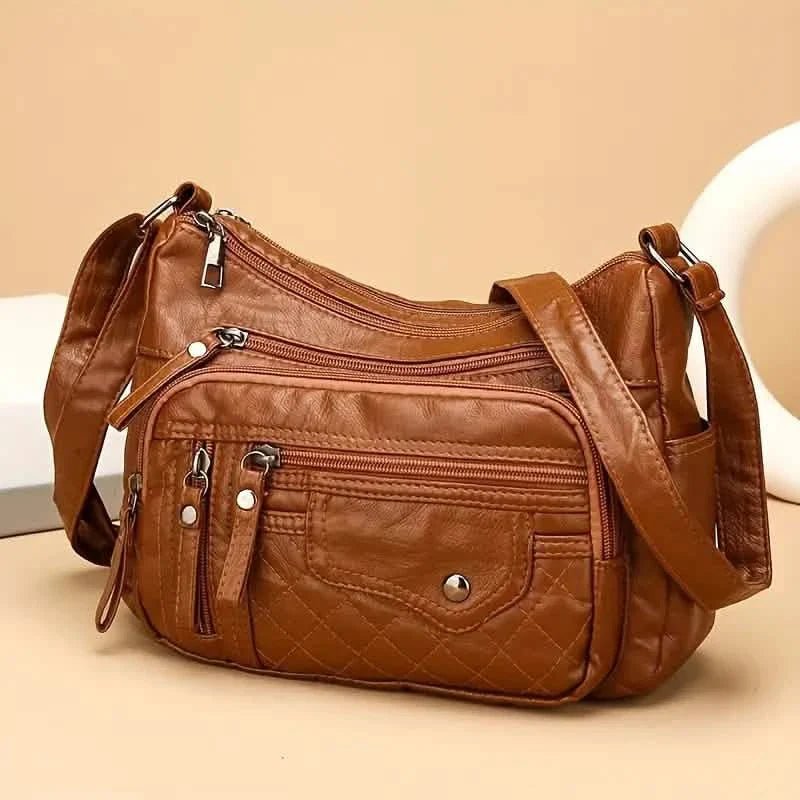 Fashion Multi Zipper Crossbody Bag, Soft Vegan Leather Shoulder Bag, Women's Multi Pockets Handbag Purse - Overture Gifts