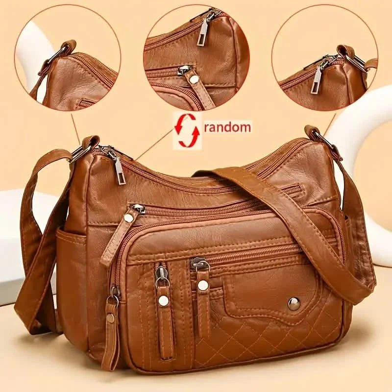 Fashion Multi Zipper Crossbody Bag, Soft Vegan Leather Shoulder Bag, Women's Multi Pockets Handbag Purse - Overture Gifts