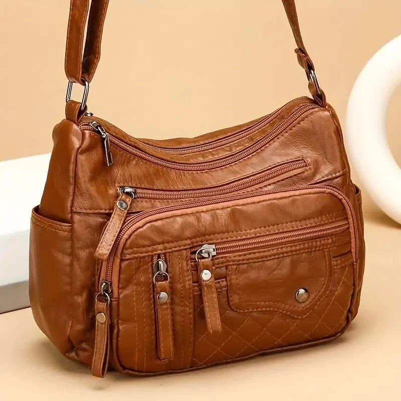 Fashion Multi Zipper Crossbody Bag, Soft Vegan Leather Shoulder Bag, Women's Multi Pockets Handbag Purse - Overture Gifts