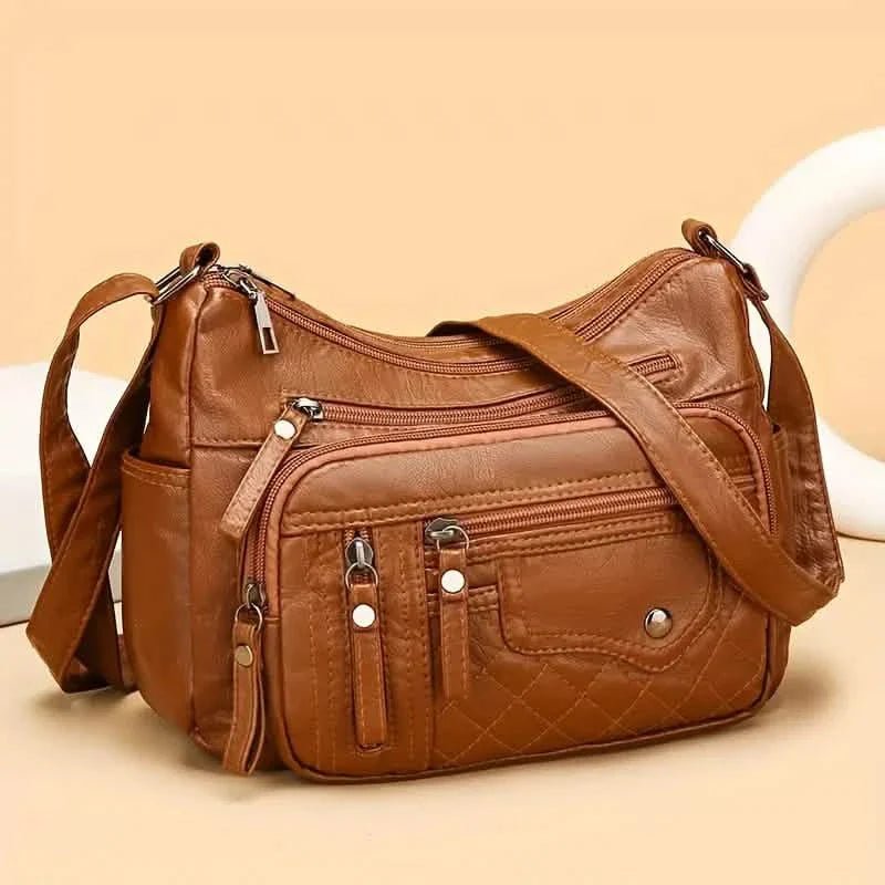 Fashion Multi Zipper Crossbody Bag, Soft Vegan Leather Shoulder Bag, Women's Multi Pockets Handbag Purse - Overture Gifts
