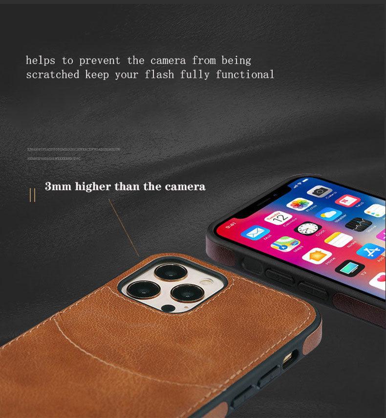 Fashion Wallet Card Holder Back Cover For iPhone 13 Pro Max 12 Mini 11 Xr X Xs 14 Pro Max Luxury PU Leather Case Genuine Leather iPhone Cover For Men Stylish Slim Design - Overture Gifts