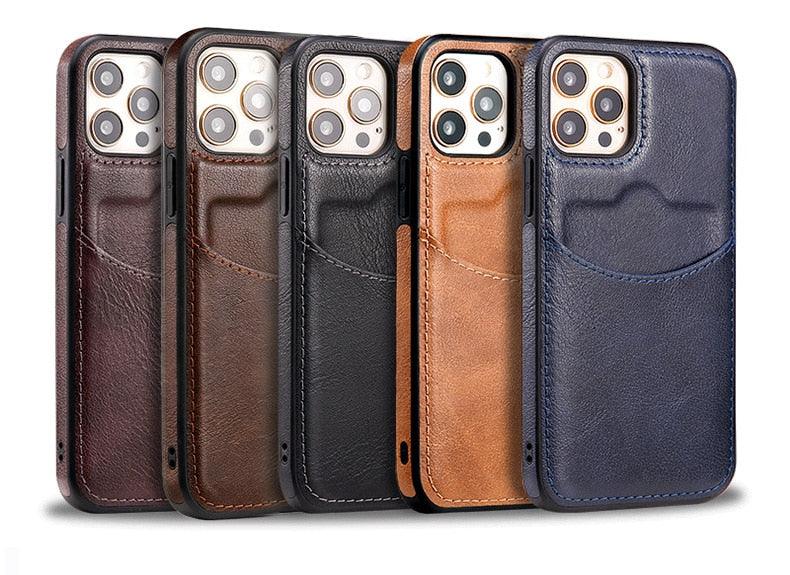 Fashion Wallet Card Holder Back Cover For iPhone 13 Pro Max 12 Mini 11 Xr X Xs 14 Pro Max Luxury PU Leather Case Genuine Leather iPhone Cover For Men Stylish Slim Design - Overture Gifts