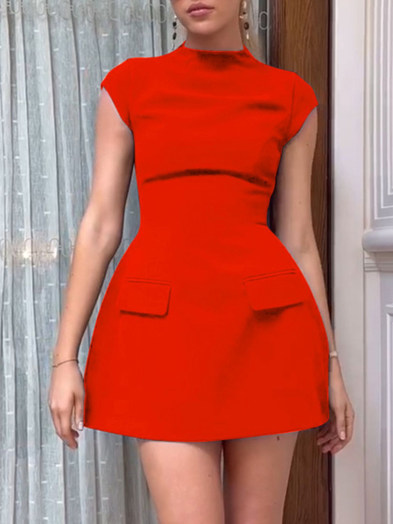 Mock Neck A-Line Mini Dress