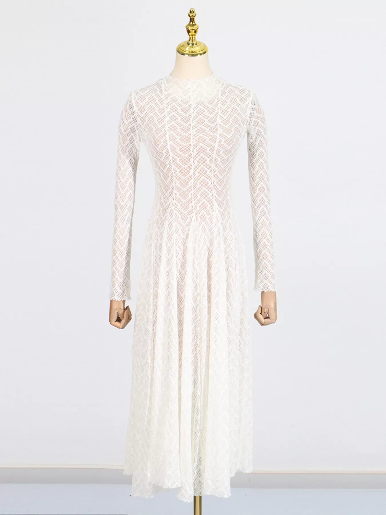 Lace Mock Neck Long Sleeve Maxi Dress