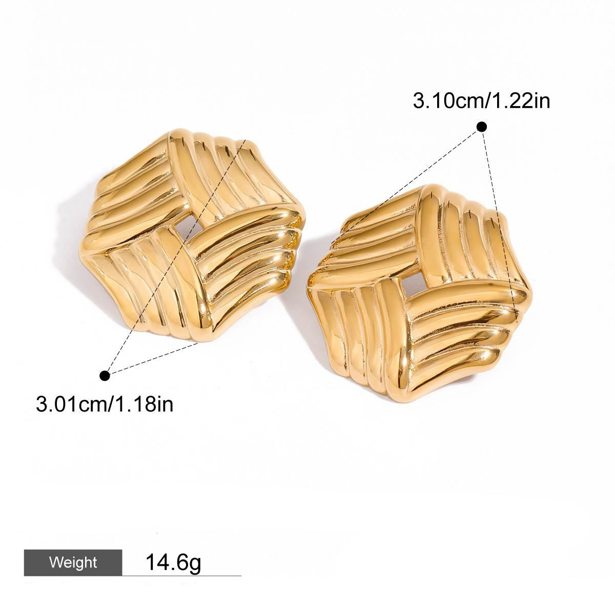 18K gold octagonal earrings with stripes design