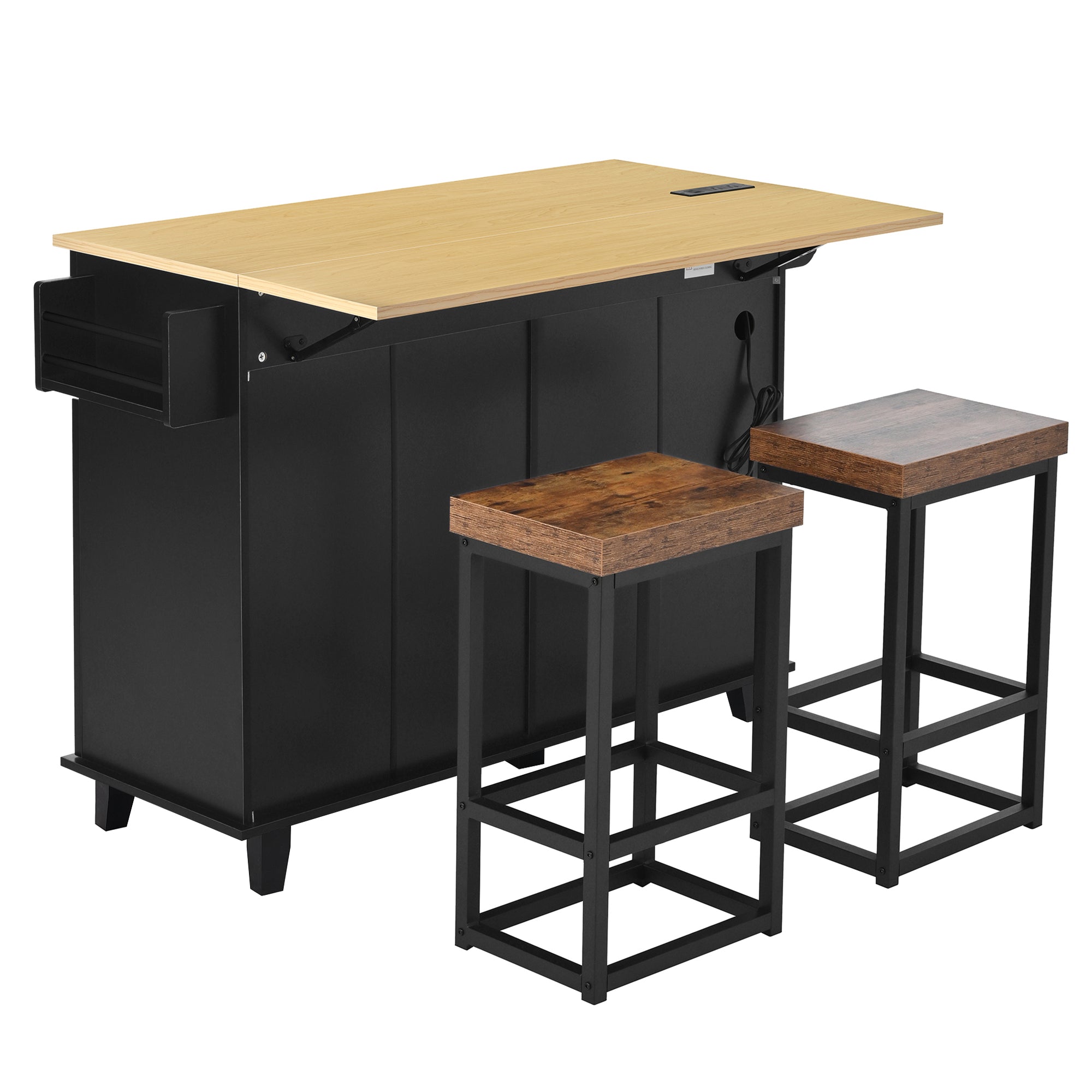 TOPMAX Farmhouse Kitchen Island with Drop Leaf and 2 Seatings