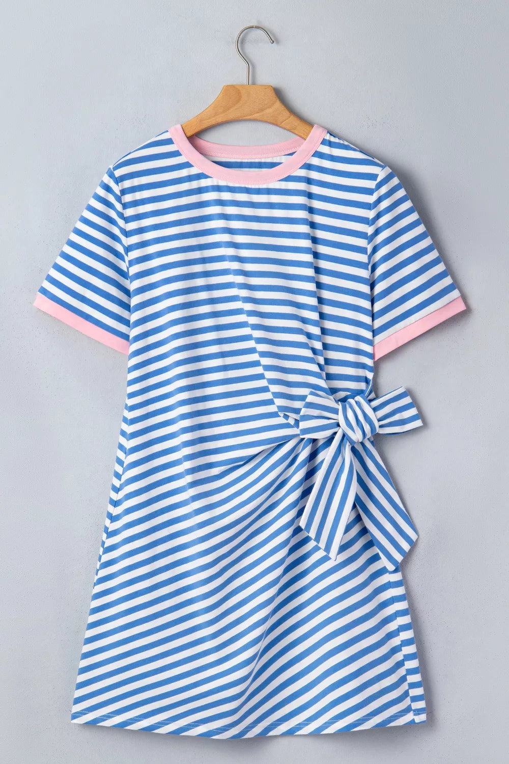 Stripe Nautical Tie Contrast Trim Round Neck T Shirt Mini Dress