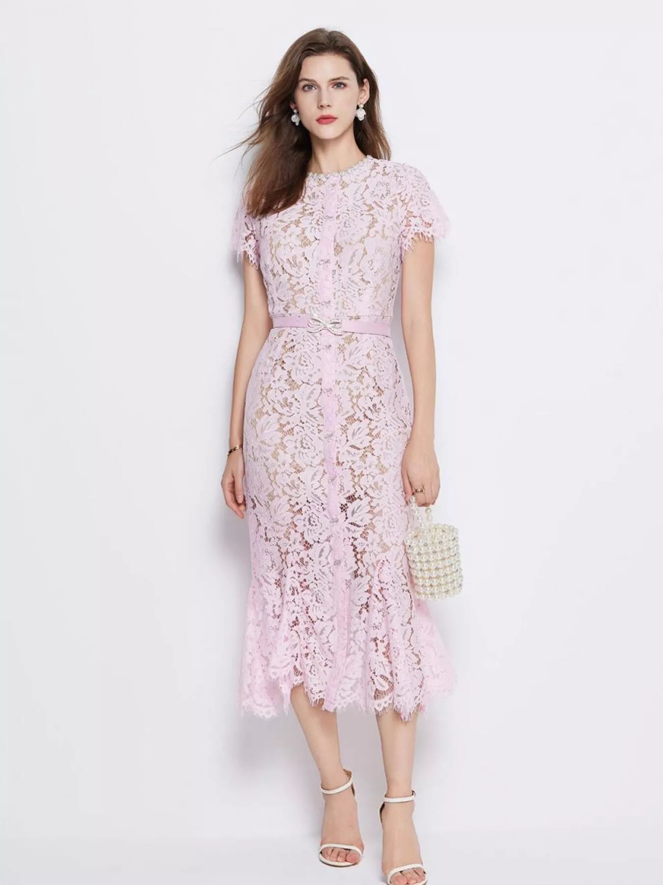 Lace Short Sleeve Mermaid Dress