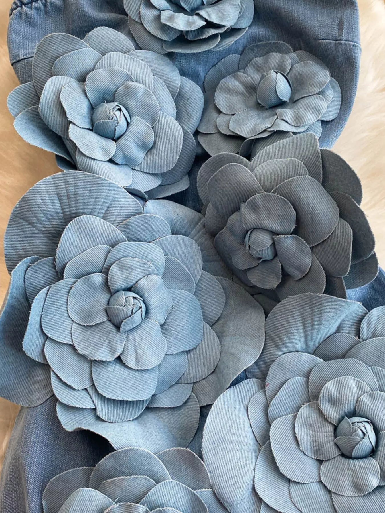 Floral Applique Strapless Denim Dress