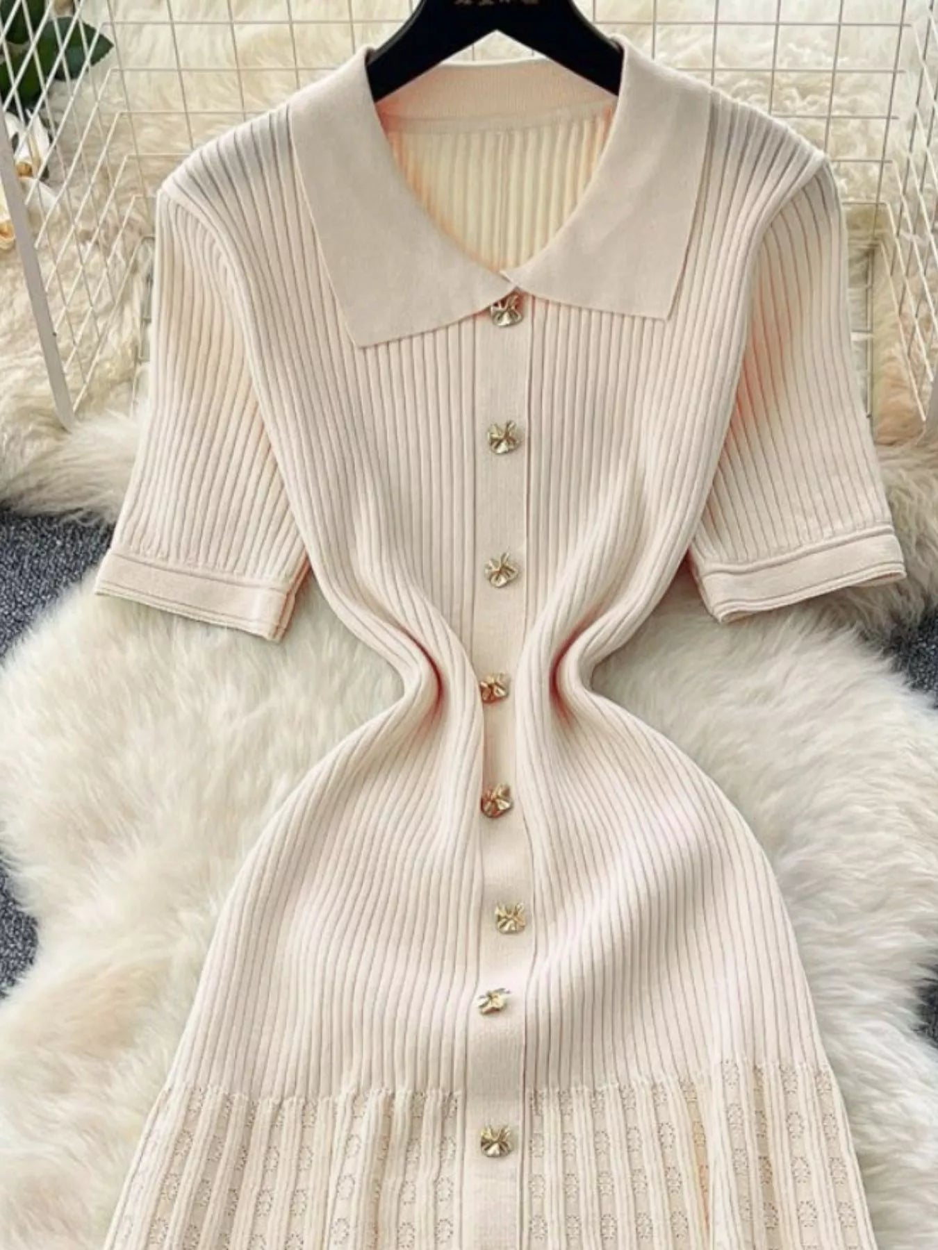 Button Front Short Sleeve Knit Dress