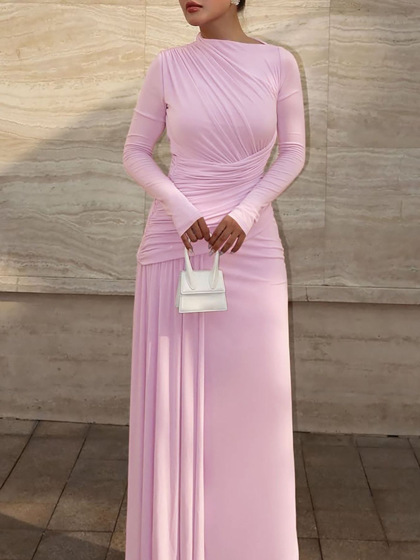 Ruched Long Sleeve Mermaid Maxi Dress