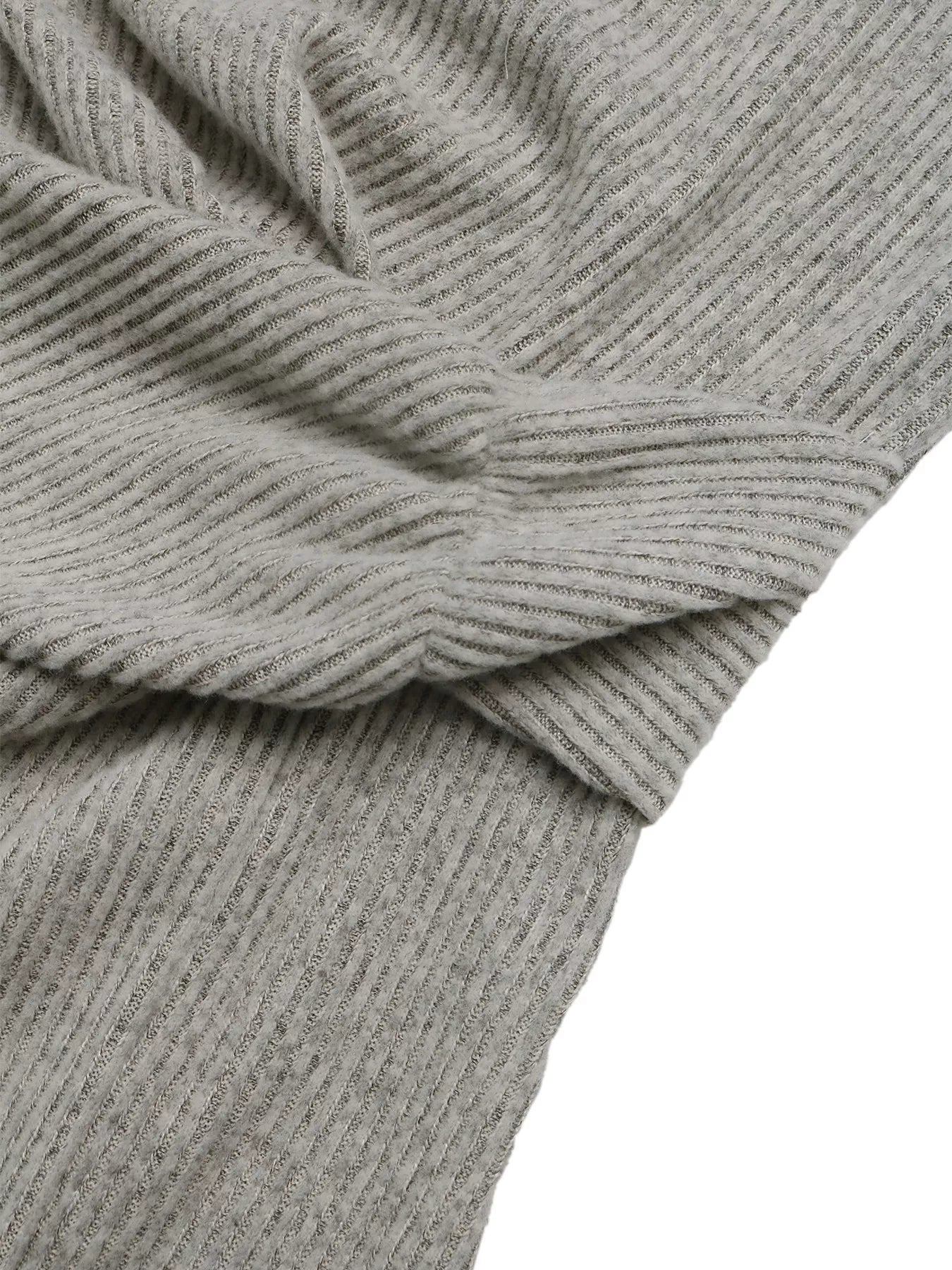 Ribbed Knit Twist Front Long Sleeve Midi Dress with Slit