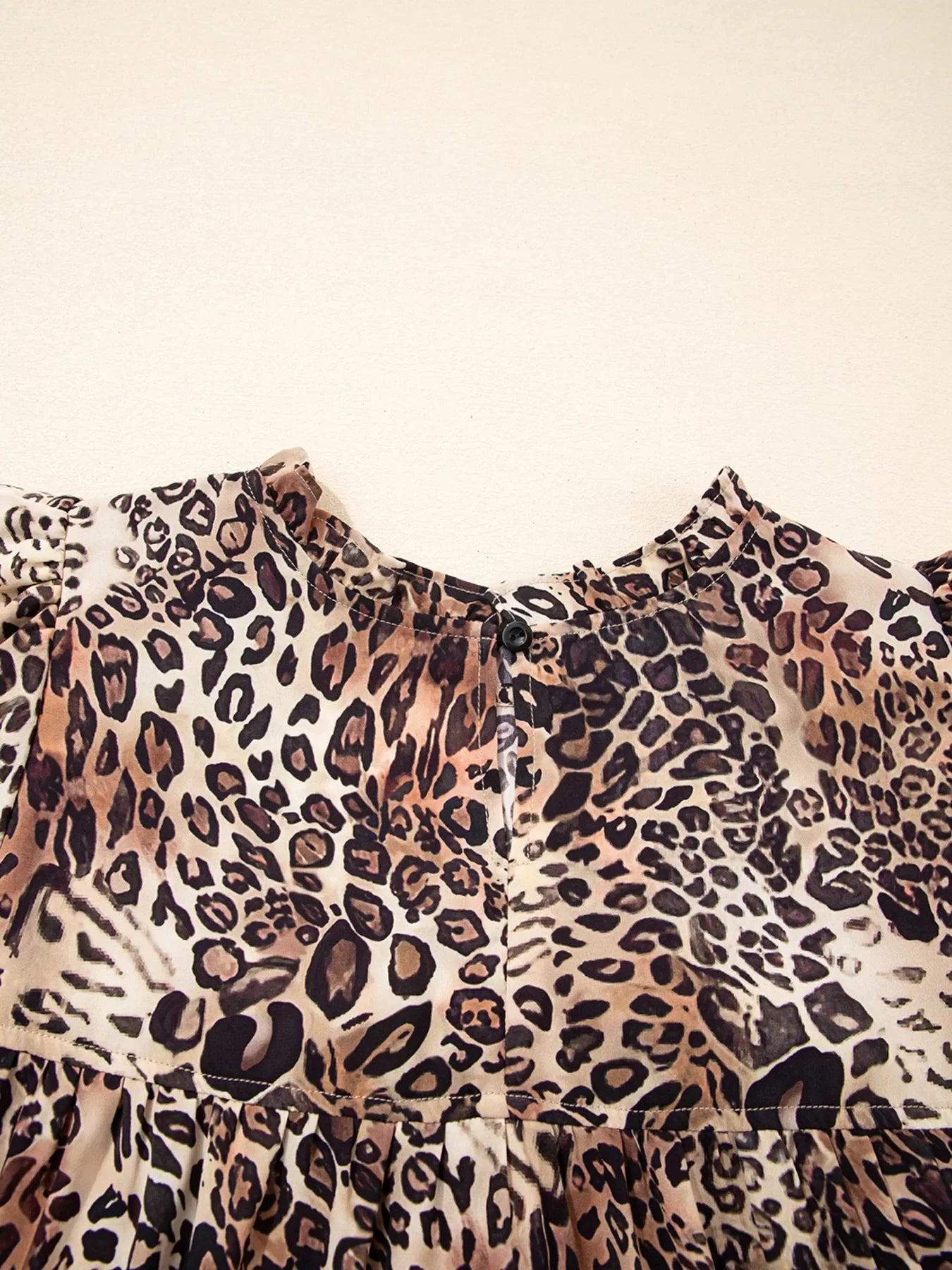 Leopard Ruffled Detail Long Sleeve Loose Mini Dress
