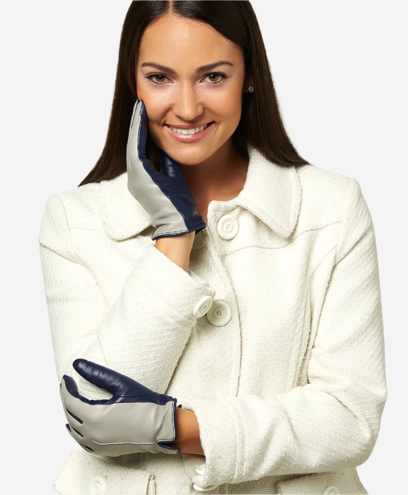 FC34 (grey) - Women's Italian touchscreen cashmere lined leather gloves