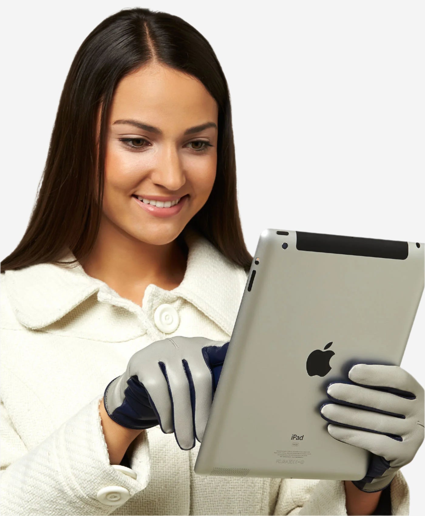 FC34 (grey) - Women's Italian touchscreen cashmere lined leather gloves