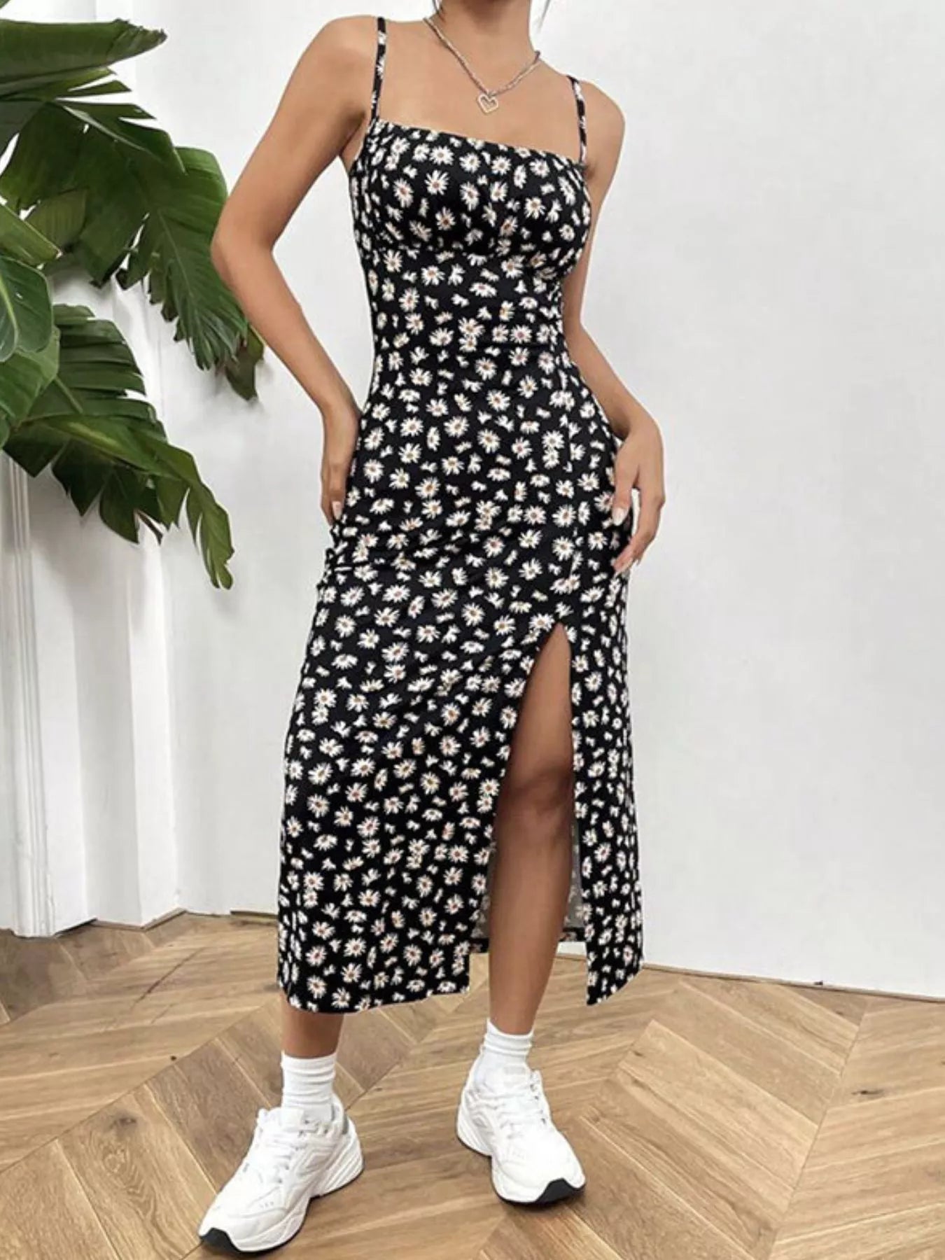 Slit Spaghetti Strap Midi Dress