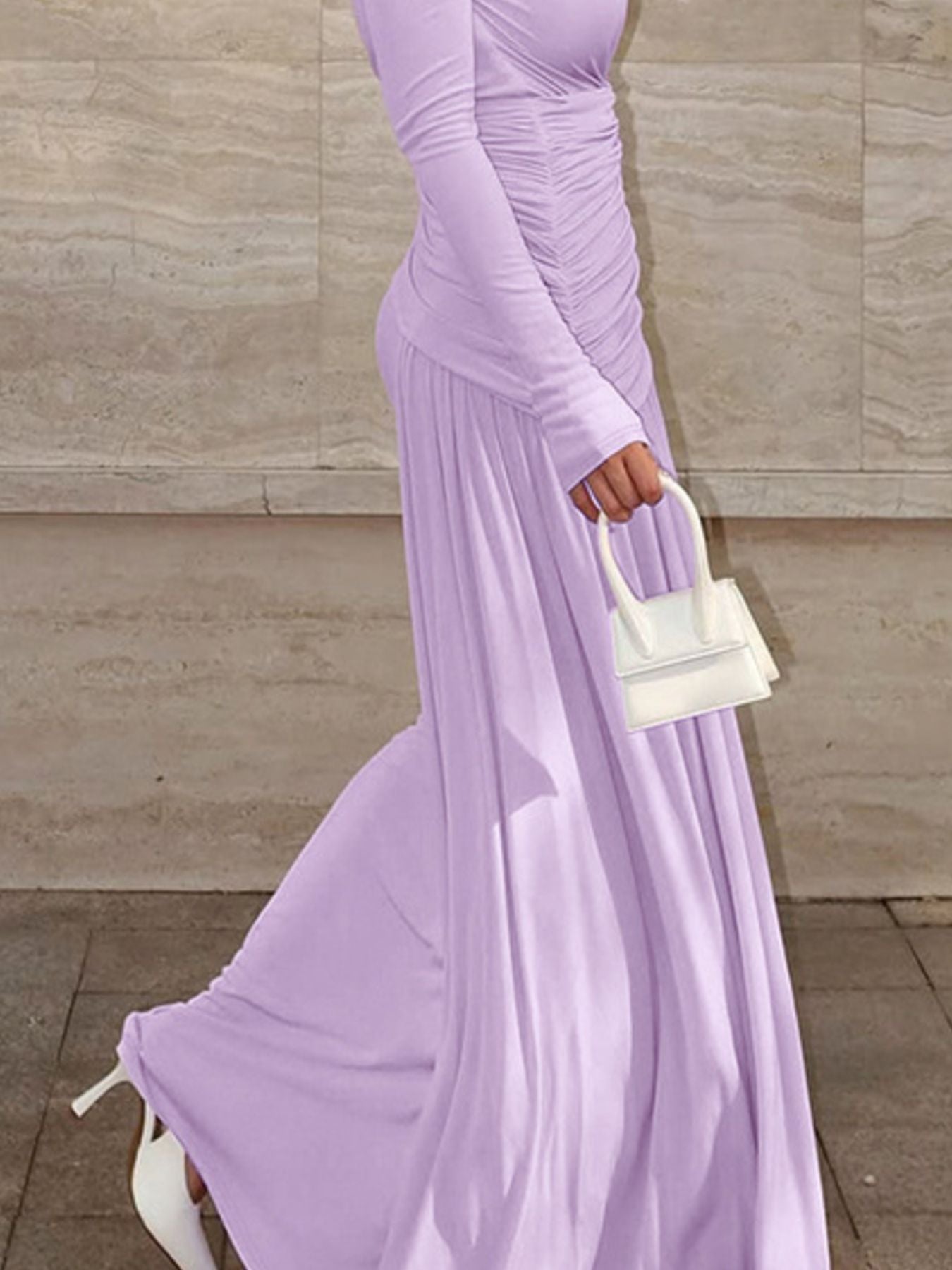 Ruched Long Sleeve Mermaid Maxi Dress