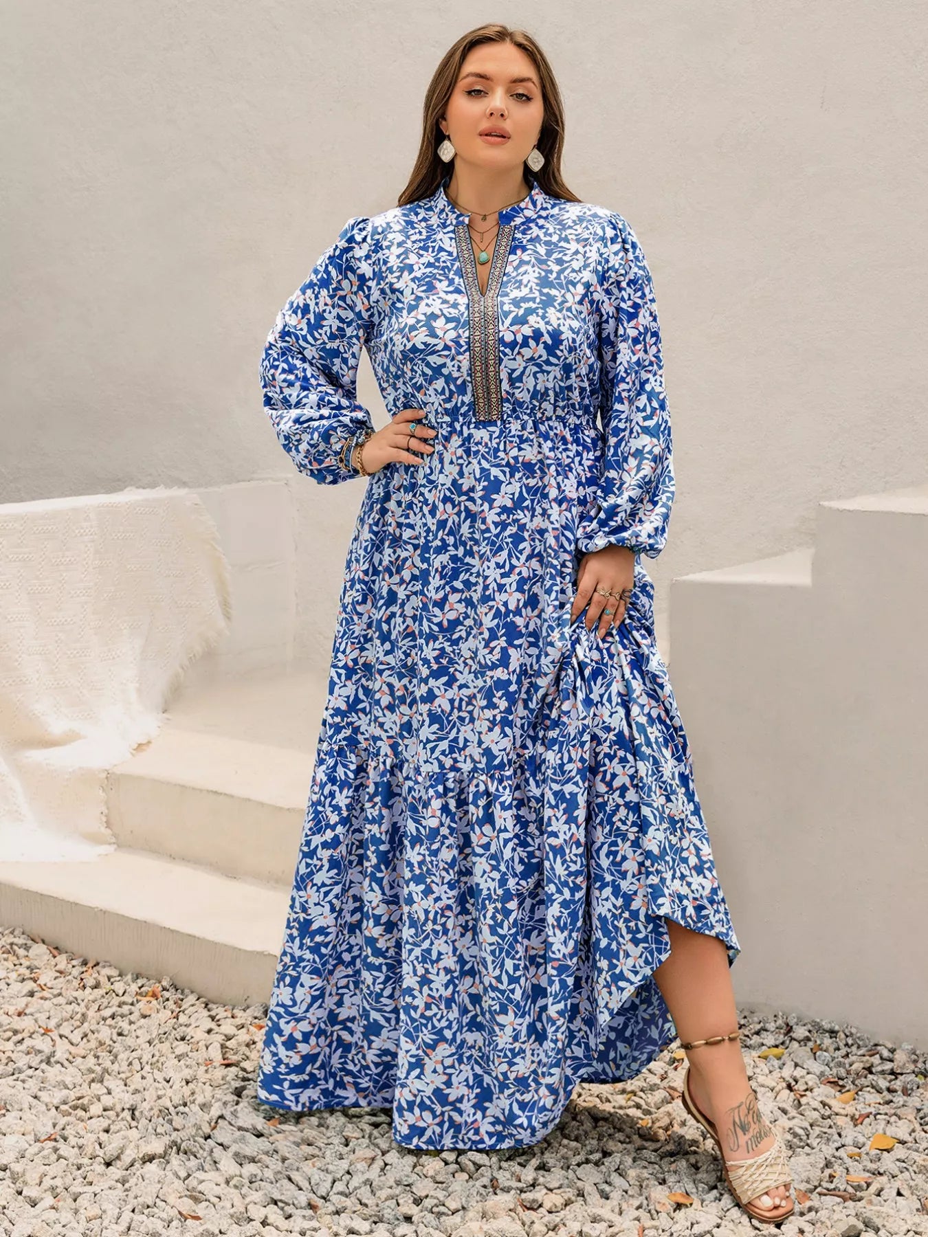 Plus Size Floral Print Bohemian Maxi Dress