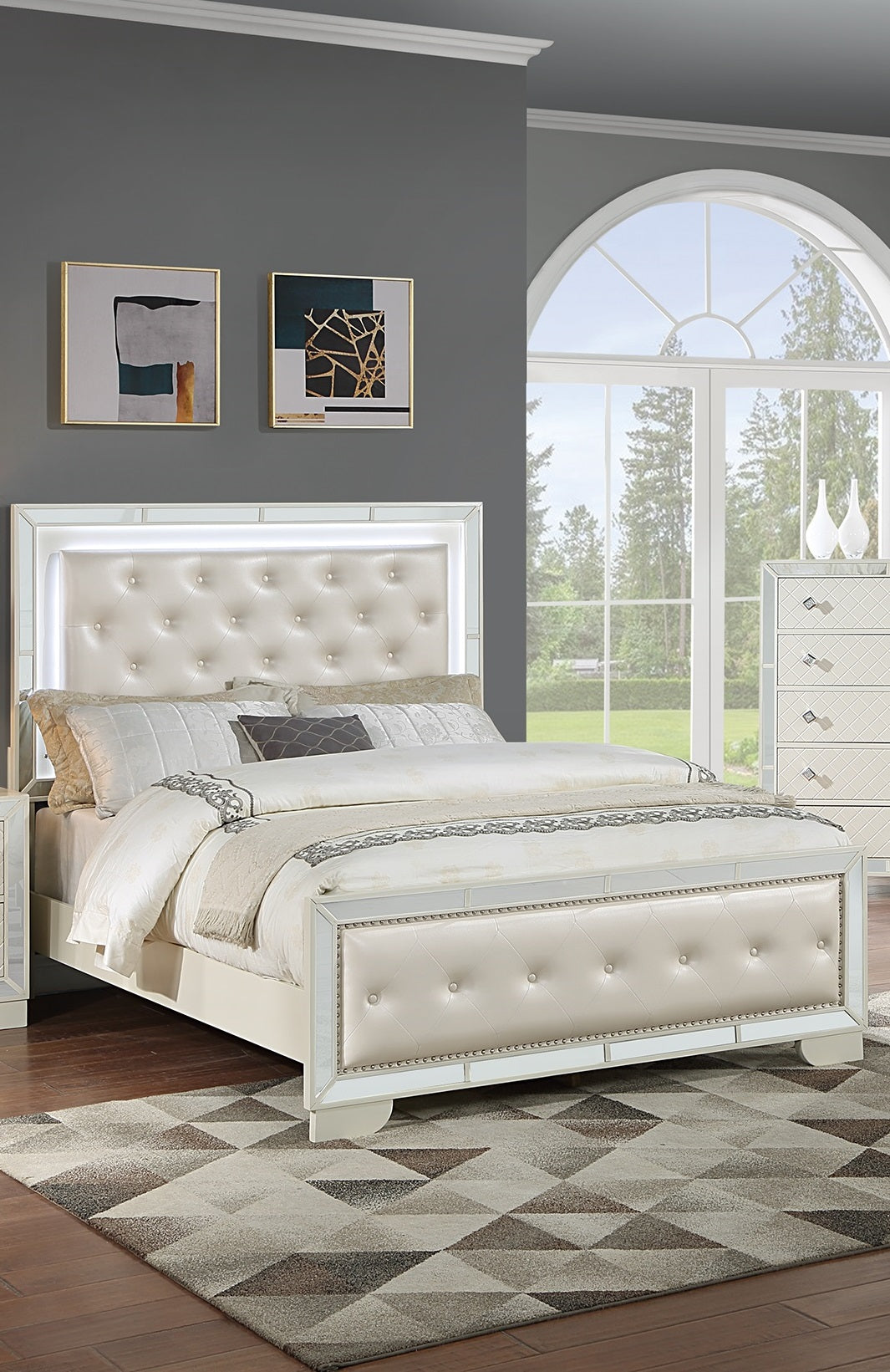King Size Bed With LED And 2 Nightstands