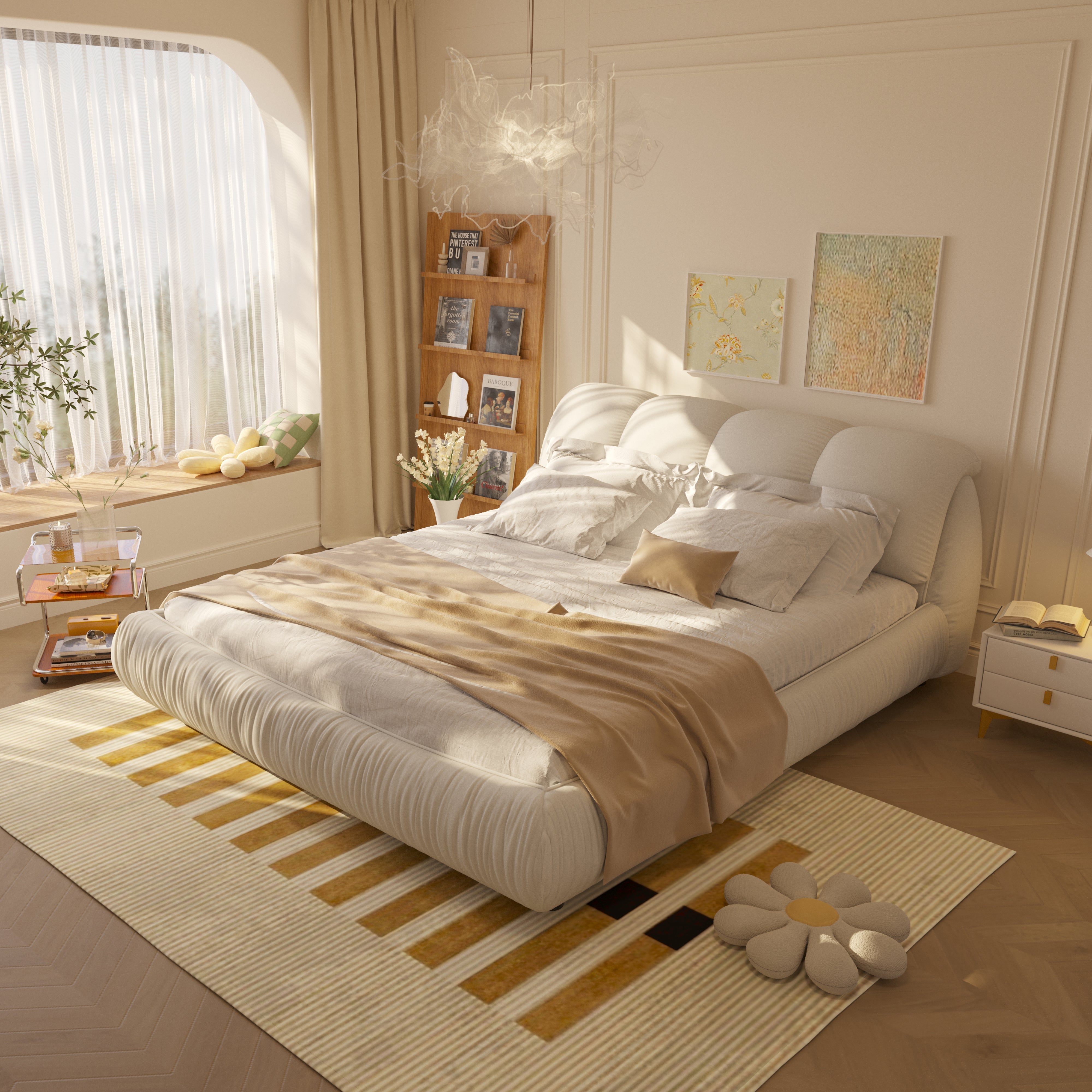 King Size Luxury Upholstered Platform Bed with Oversized Backrest