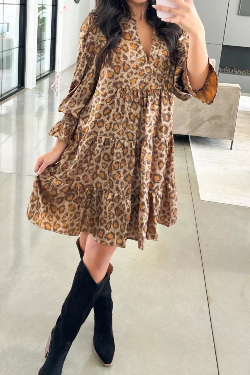 Tiered Leopard Print Mini Dress