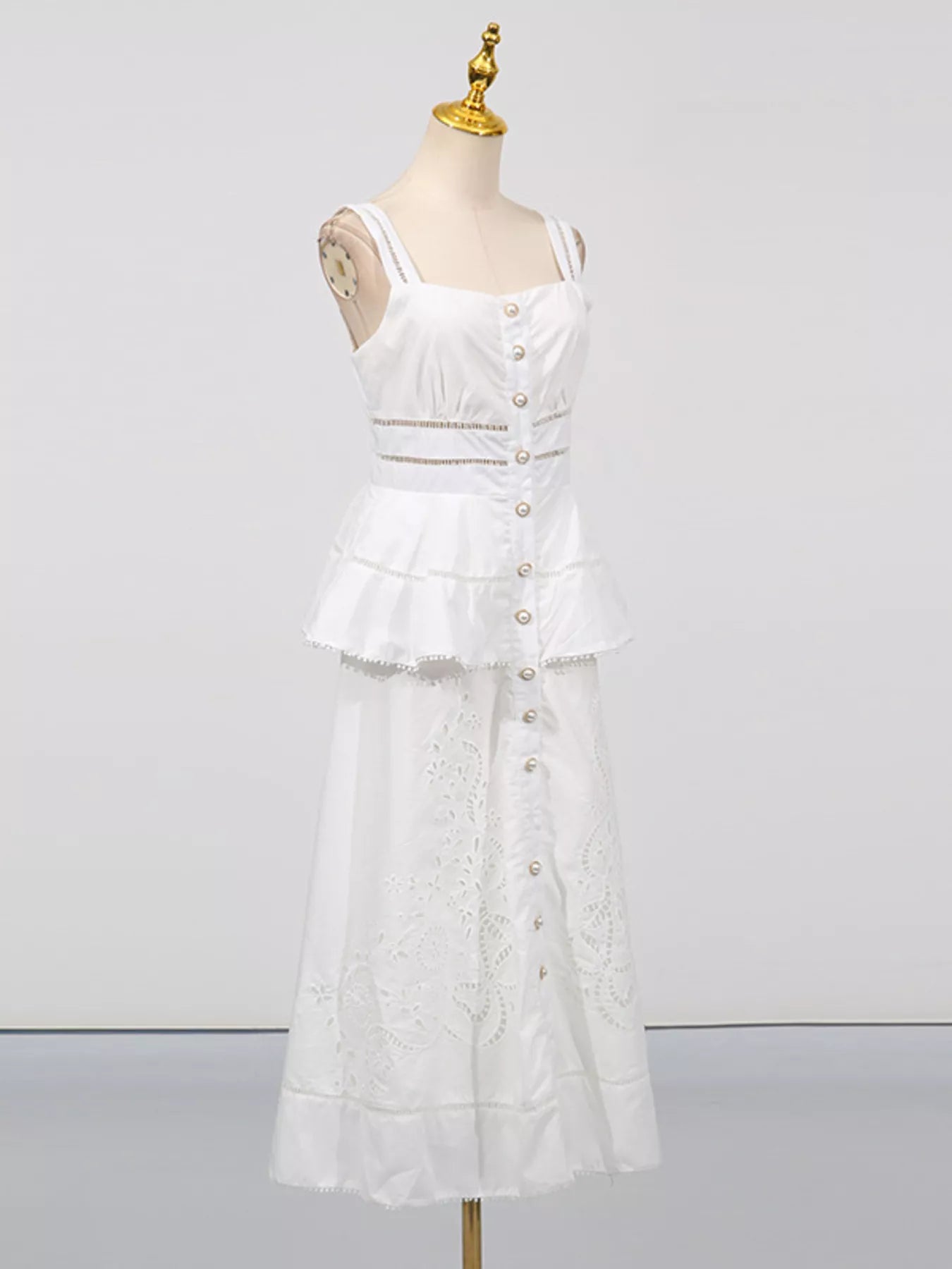 Sleeveless Eyelet Embroidered Button-Down Midi Dress